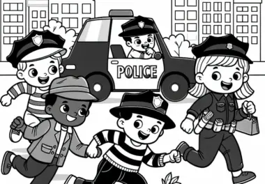 Kinder spielen Verbrecher Malvorlage einfach kostenlos