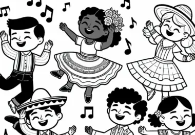 Kinder Tanzen zu Musik – Ausmalbild Kostenlos