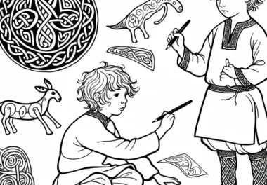 Ausmalbild für Kinder: Zeichnen von Tiermotiven im keltischen Stil