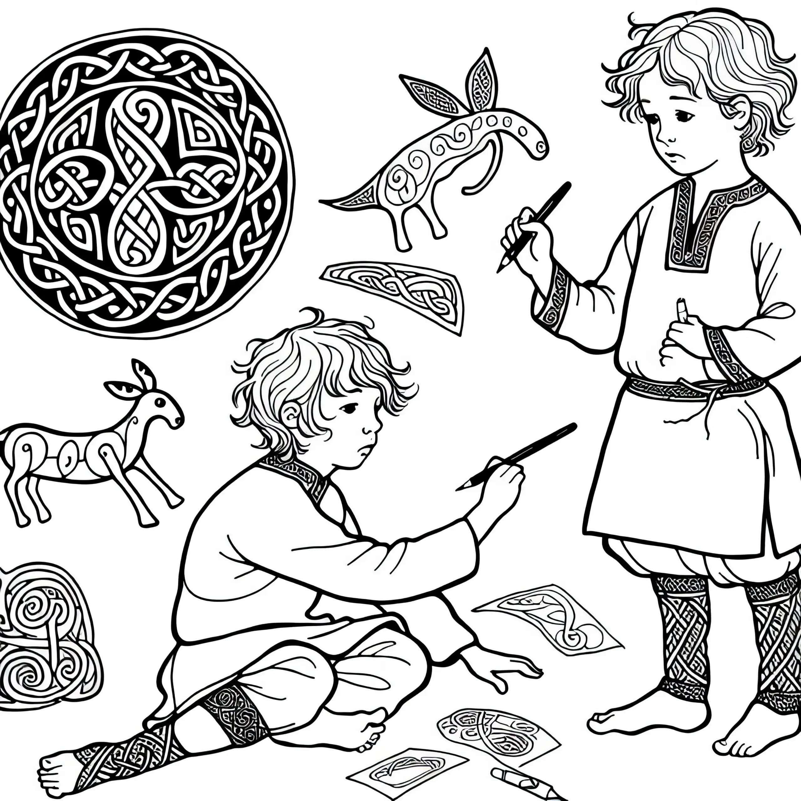 Ausmalbild für Kinder: Zeichnen von Tiermotiven im keltischen Stil