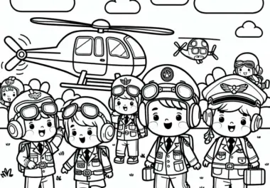 Kinder verkleiden sich als Hubschrauberpiloten – Ausmalbild kostenlos