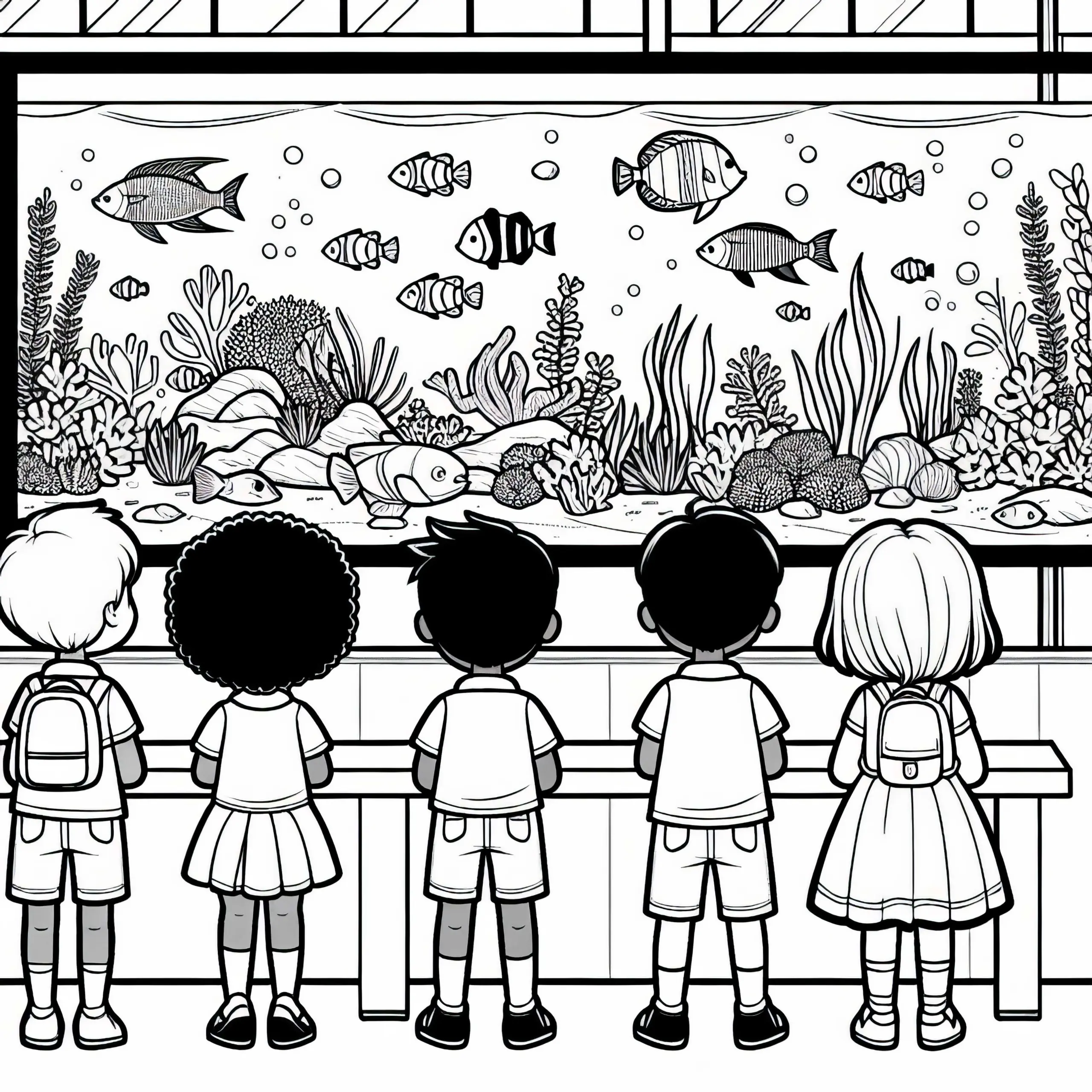 Malvorlage für Kinder: Aquarium Kostenlos (Ausmalbild)