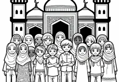 Kinder vor Moschee Malvorlage gratis