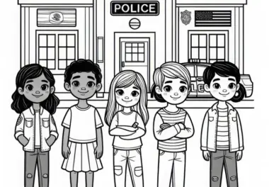 Kinder vor Polizeistation Malvorlage Kostenlos