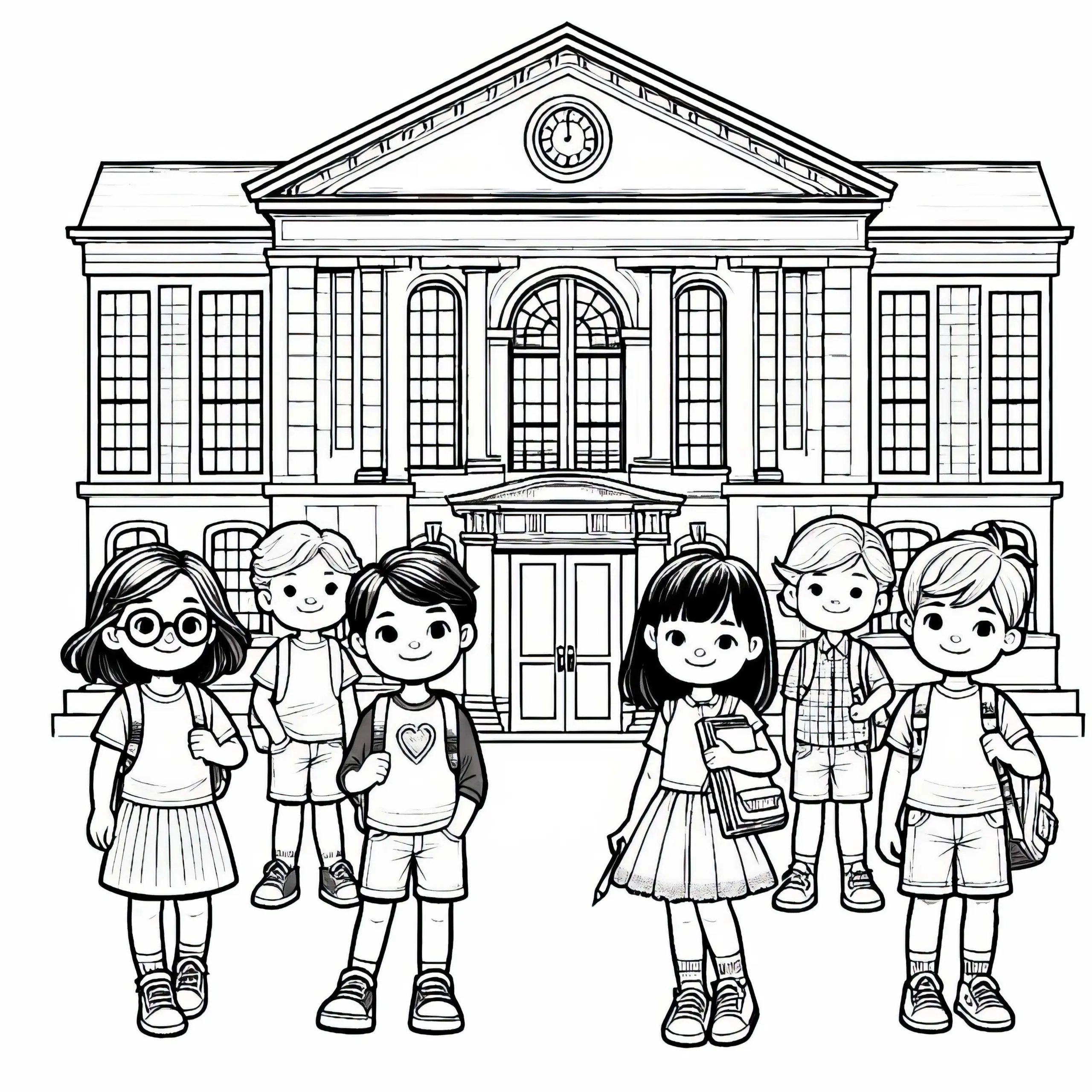Kinder vor Schule Malvorlage Gratis (Ausmalbild)