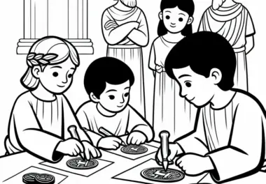 Kinder zeichnen alte Siegel auf Papier- und Malvorlagen der Hethiter kostenlos