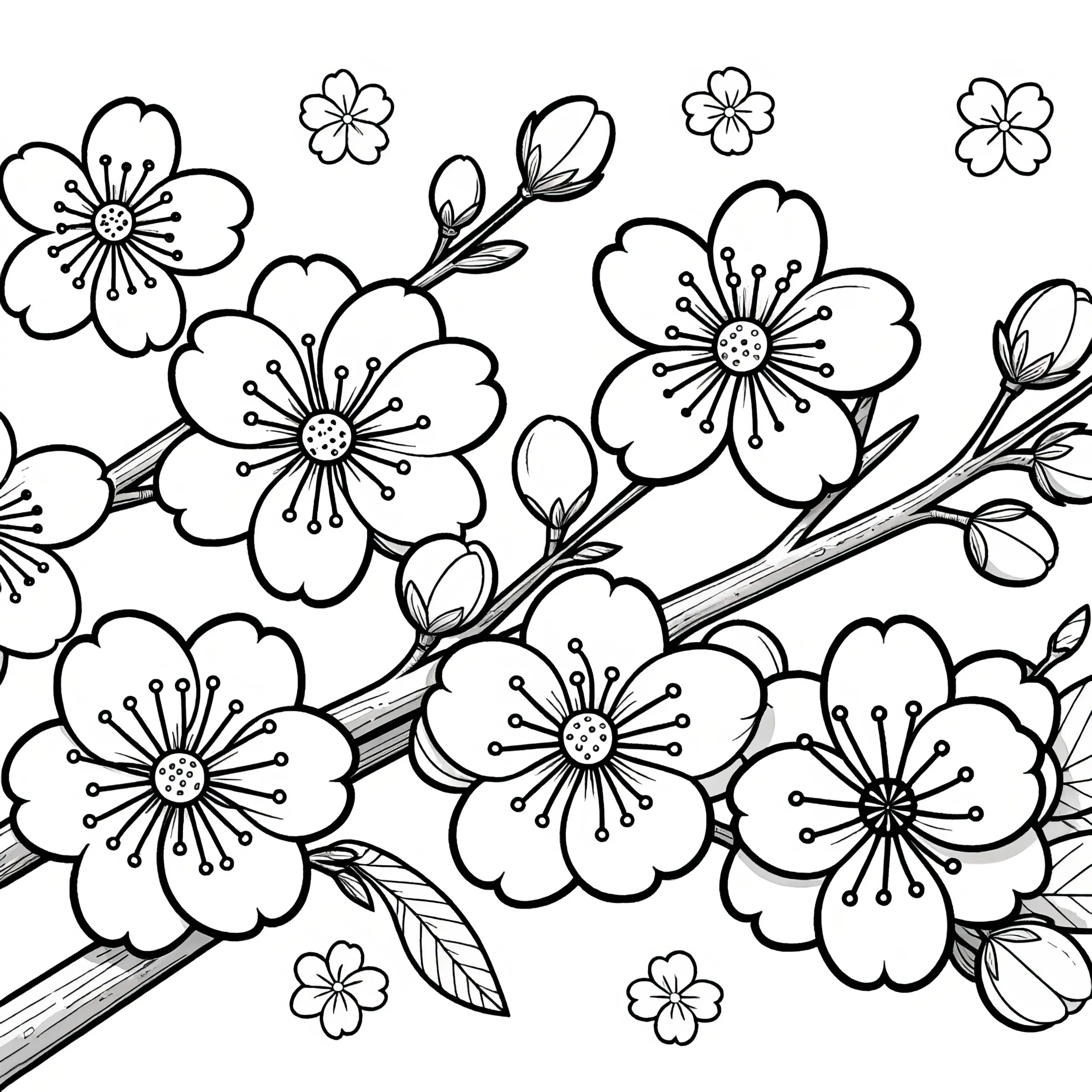Kirschbaumblüten zum Ausmalen: Kostenloser Download (Ausmalbild)