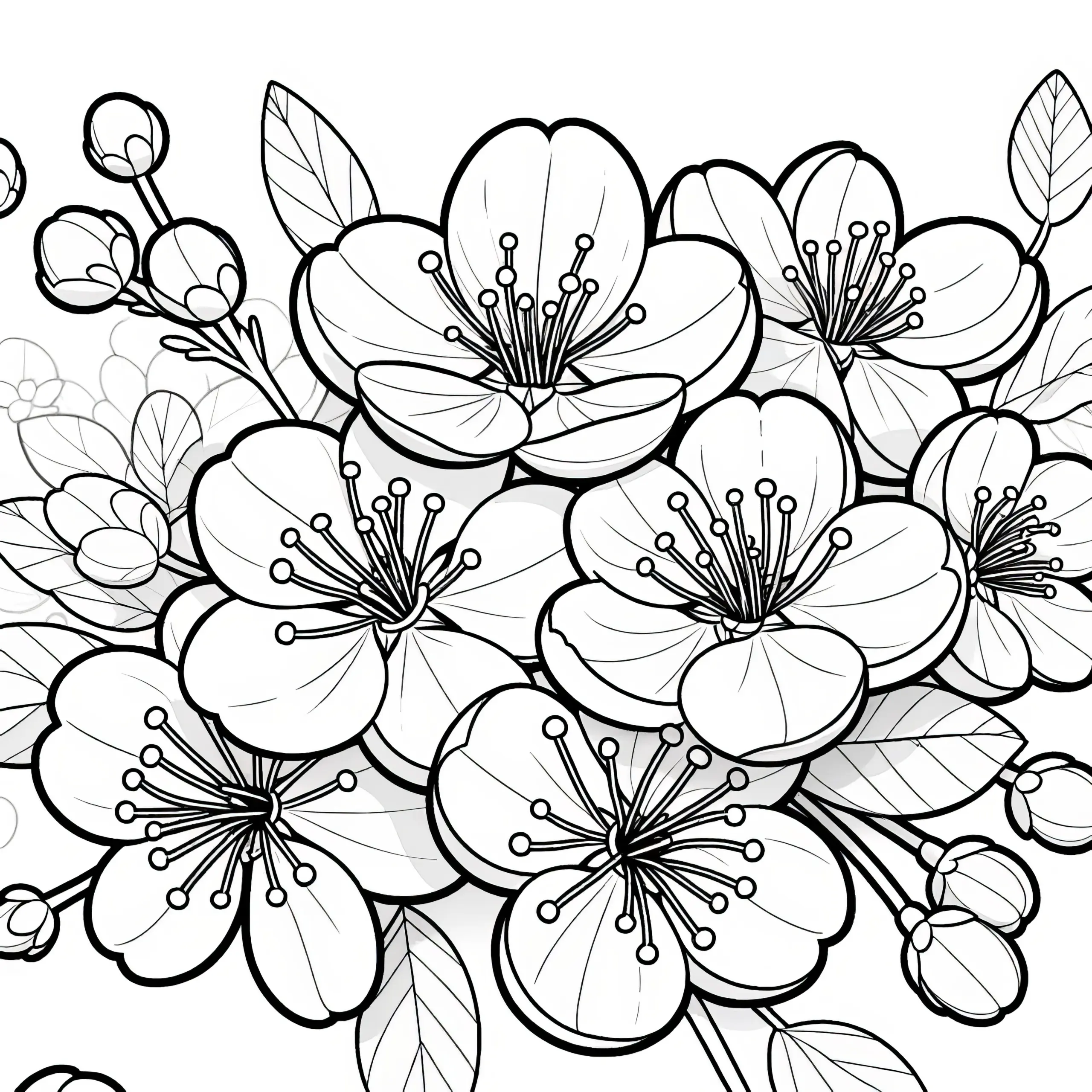 Kirschblüten: Realistische Malvorlage (Gratis) (Ausmalbild)