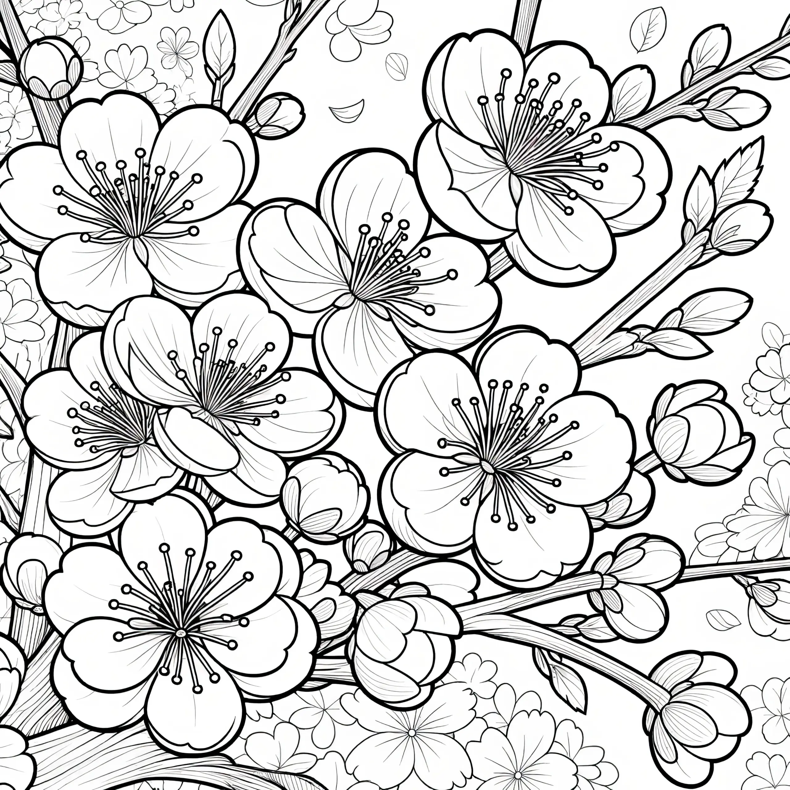 Kirschblüten: Realistisches Ausmalbild (Kostenlos)