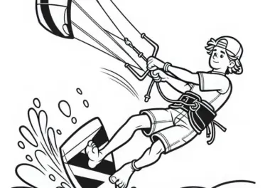 Kiteboarder macht Drehung in der Luft – Malvorlage kostenlos