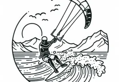 Kiteboarder reitet auf Welle – Malvorlage gratis