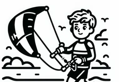 Kitesurfer lenkt Kite – Ausmalbild einfach kostenlos