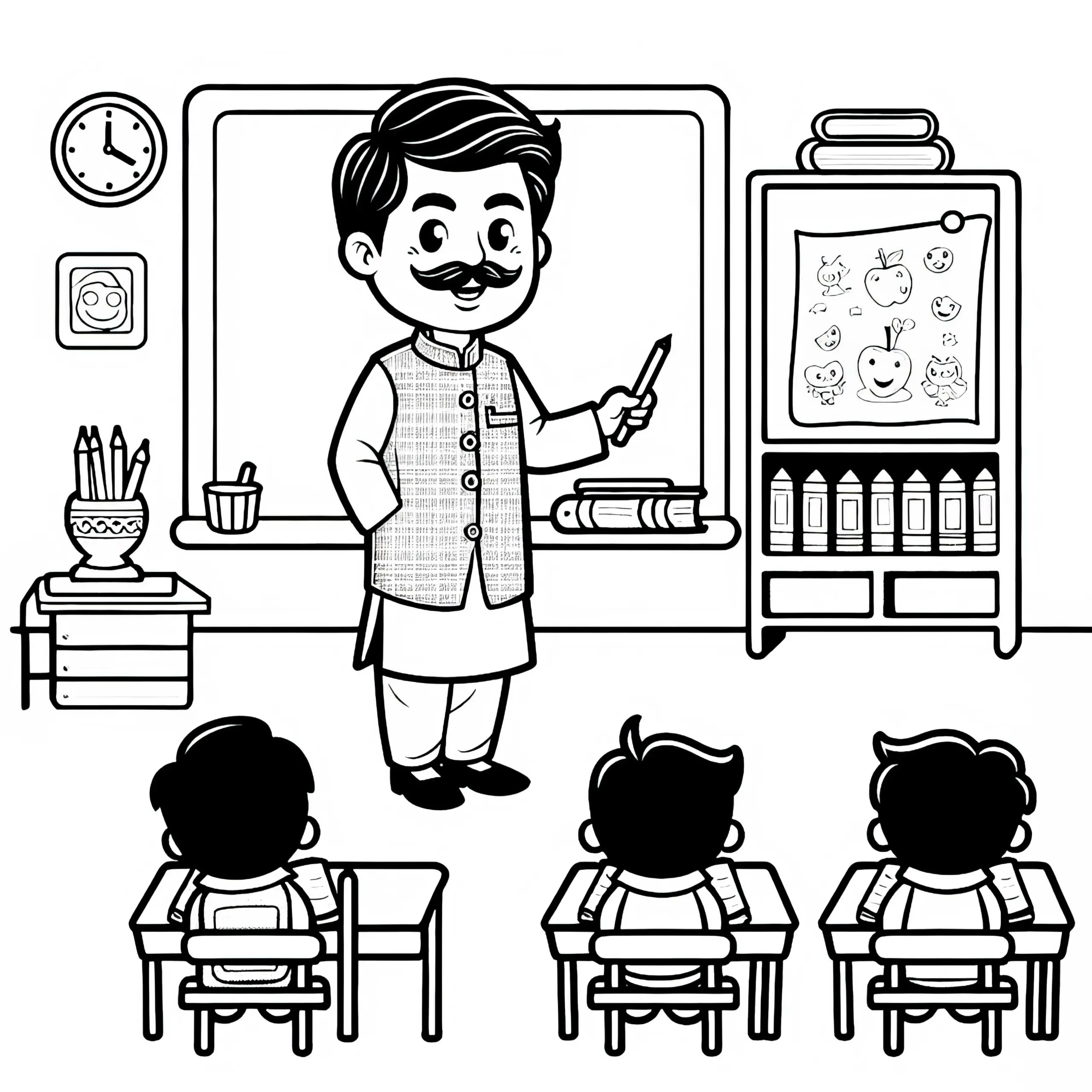 Klassenzimmer mit Lehrer Malvorlage Kostenlos (Ausmalbild)