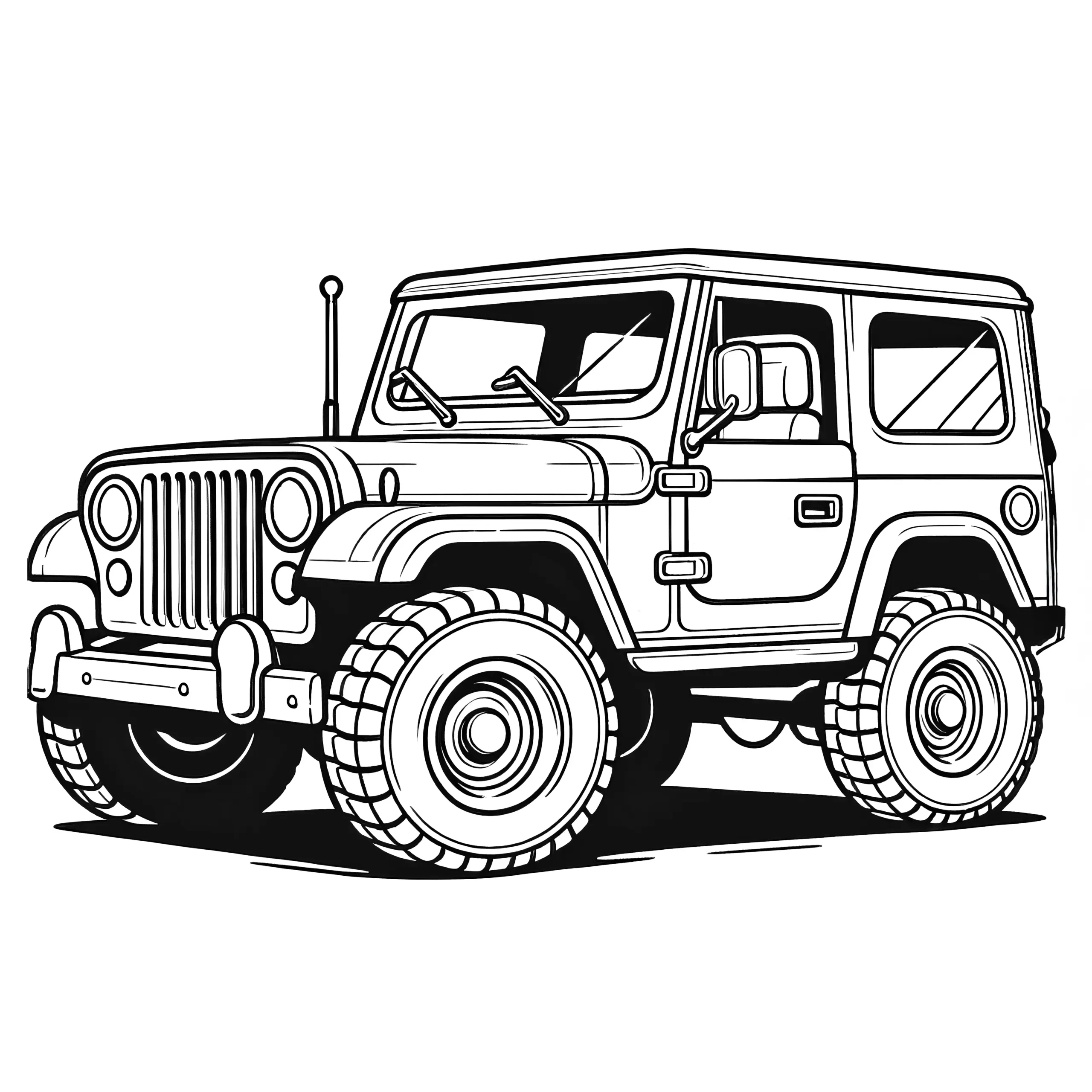 Klassischer Geländewagen: Einfaches Ausmalbild für Kinder (Gratis)