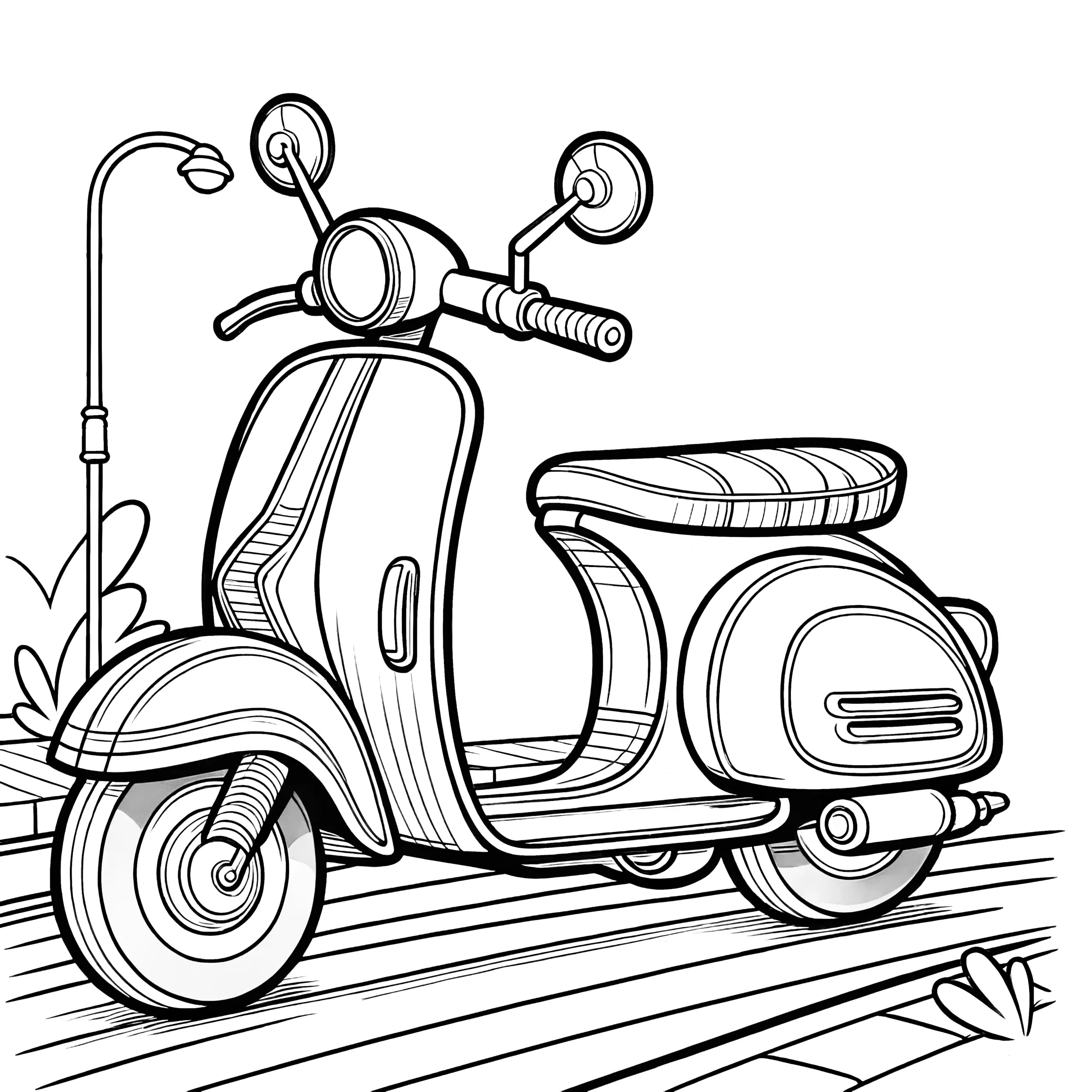 Klassischer Motorroller: Malvorlage für Kinder (Gratis) (Ausmalbild)
