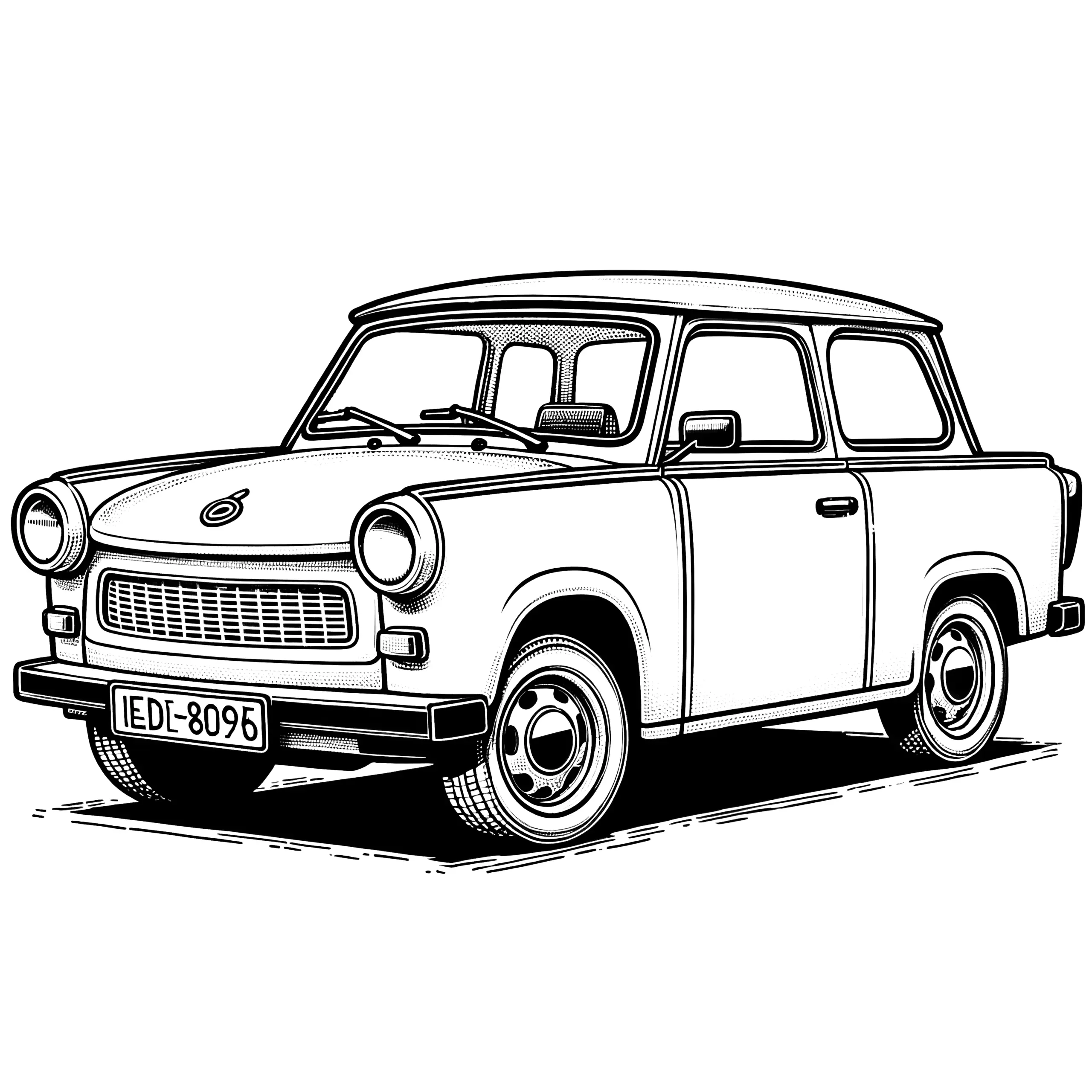 Klassischer Trabant als Ausmalbild (Kostenlos)
