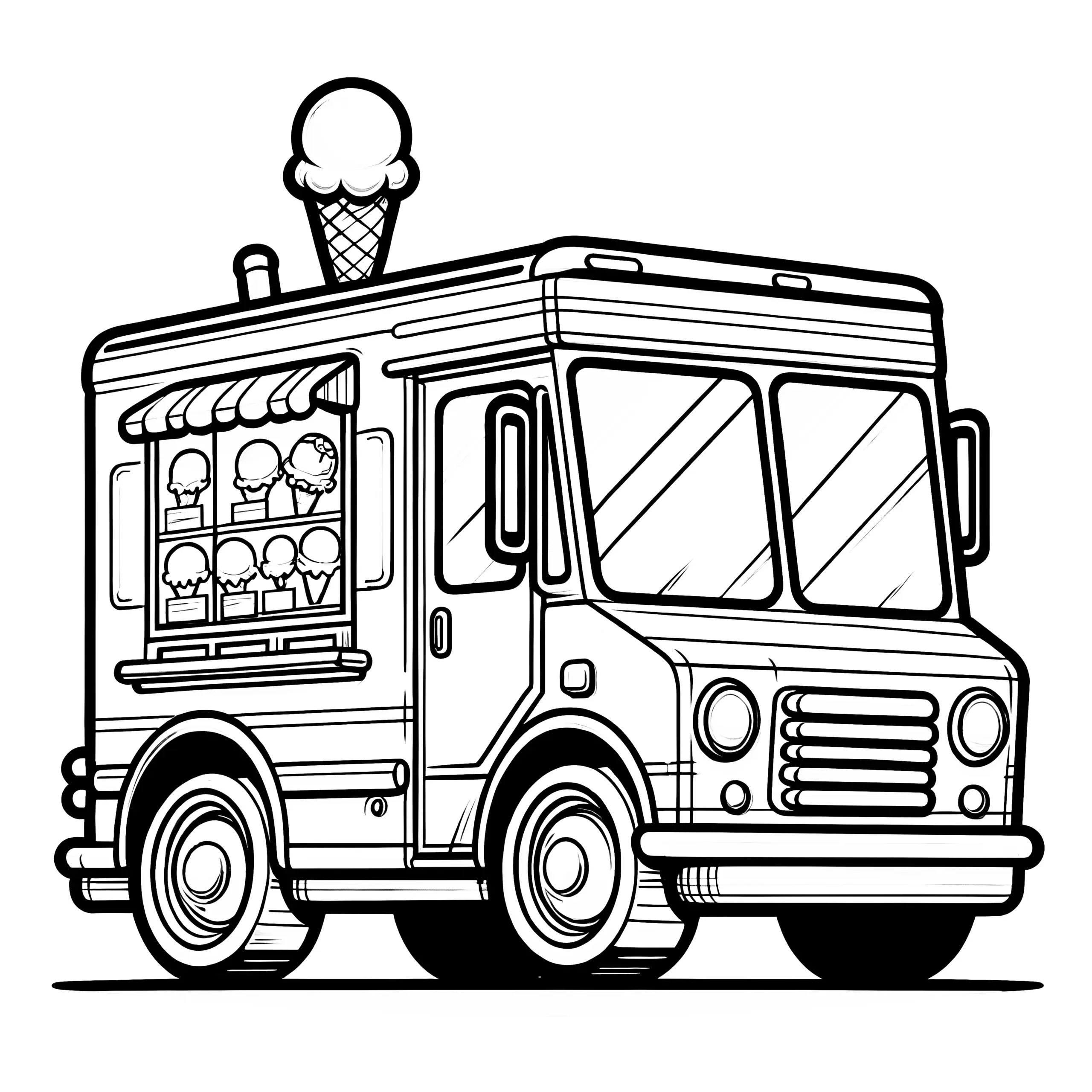 Klassisches Eisauto als Malvorlage (Kostenlos) (Ausmalbild)