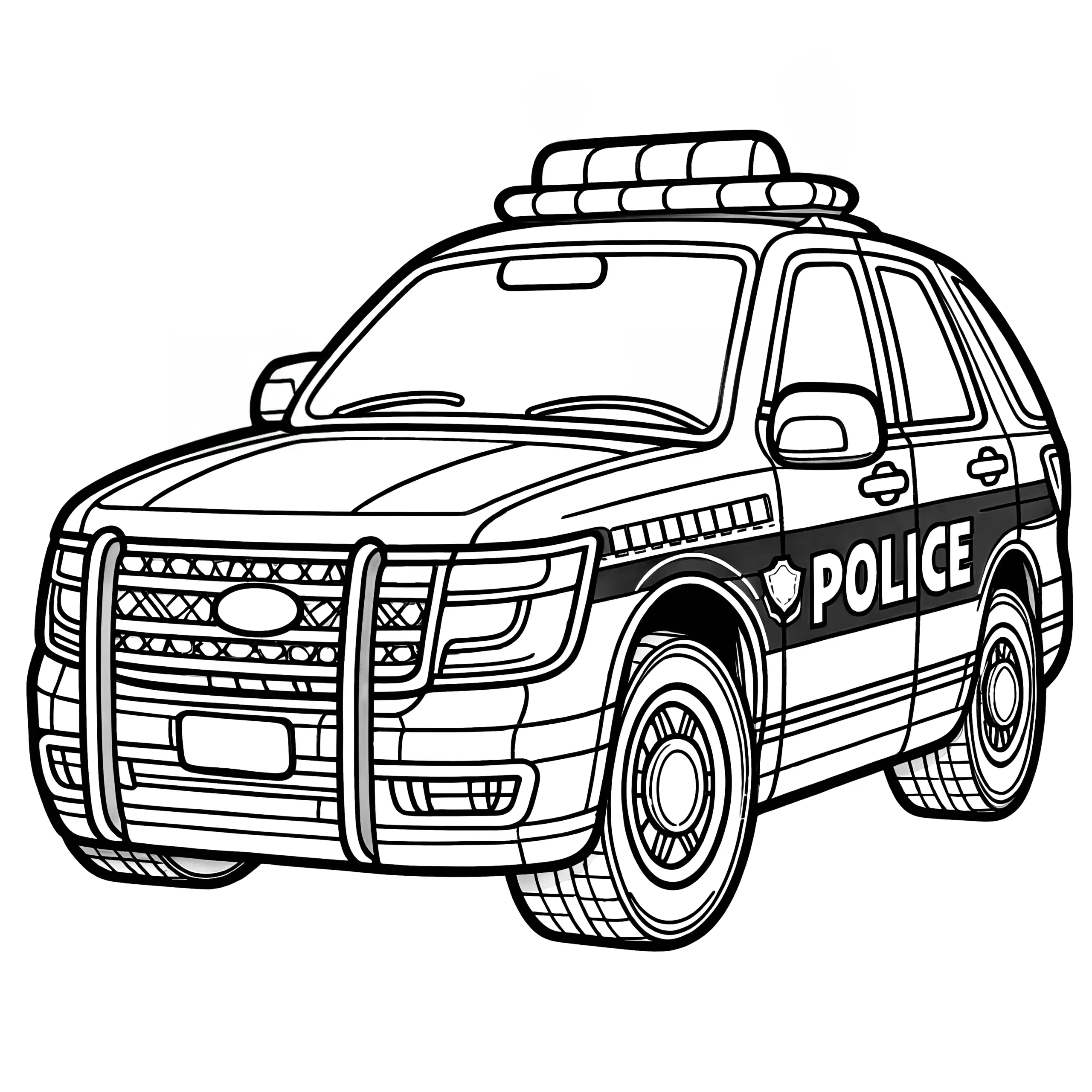 Klassisches Polizeiauto: Malvorlage zum kostenlosen Download (Ausmalbild)