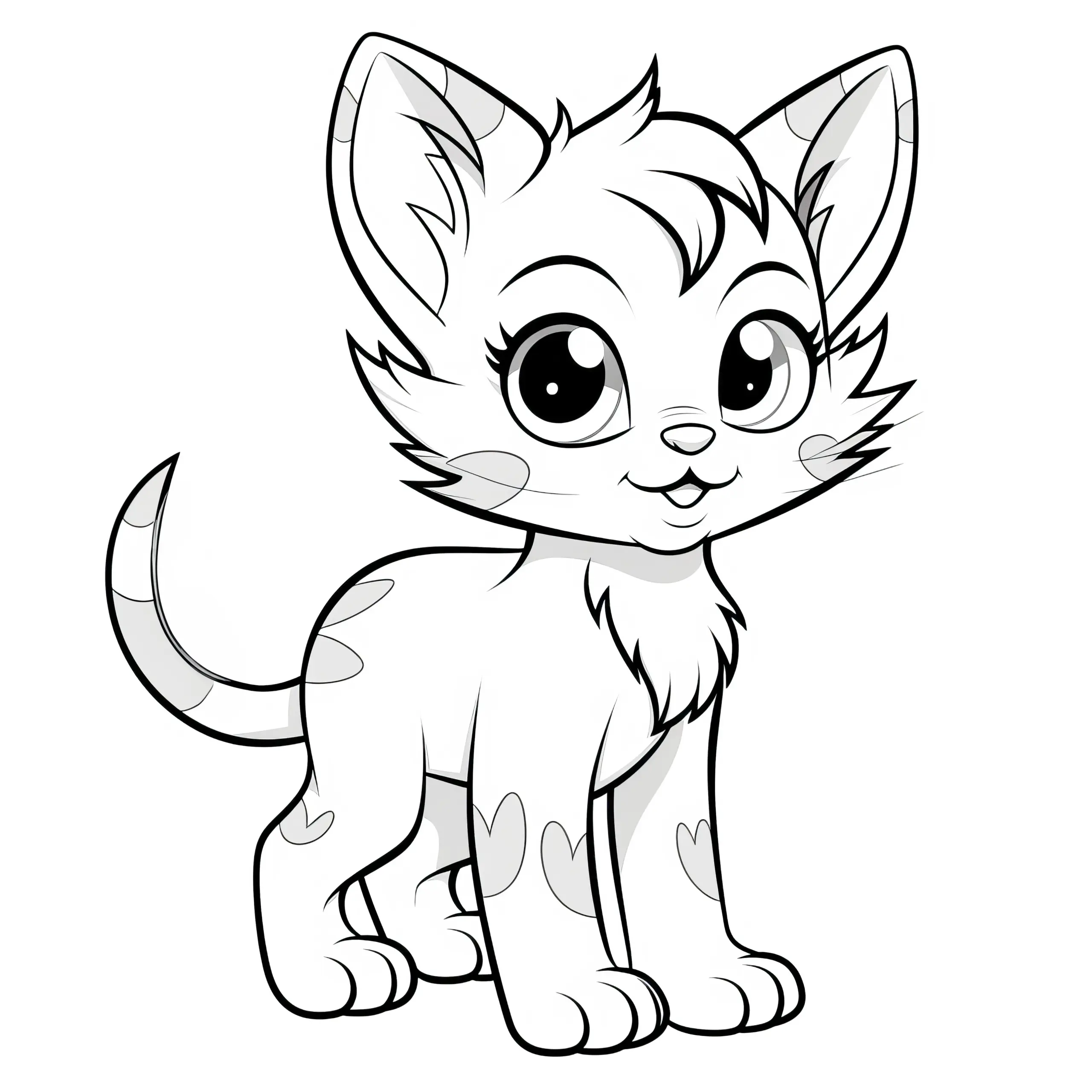Kleine niedliche Katze zum Ausmalen: Kostenloser Download (Ausmalbild)