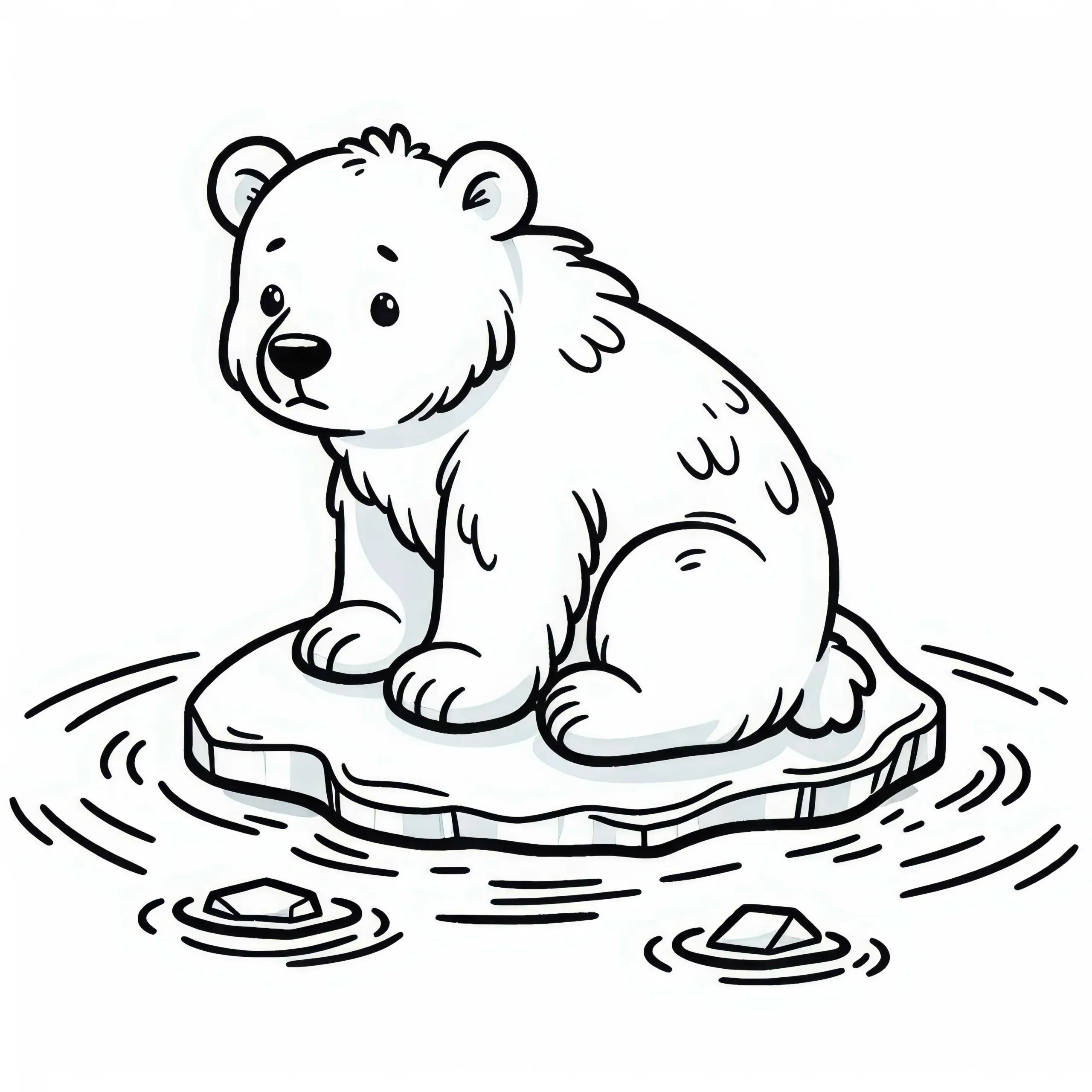 Kleiner Eisbär auf Eisscholle: Einfaches Ausmalbild (Gratis)