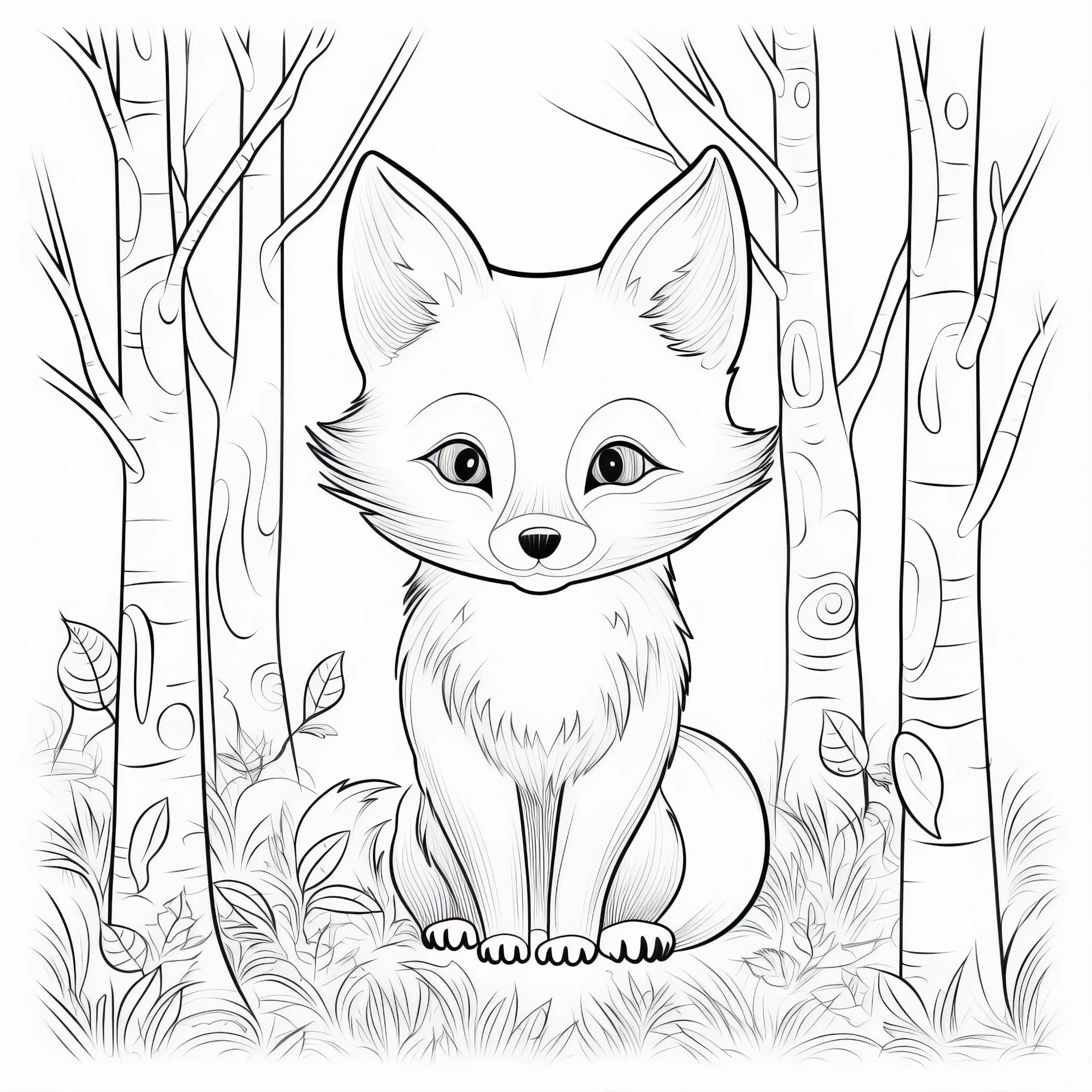 Kleiner Fuchs sitz im Wald: Ausmalbild für dich (Kostenlos)