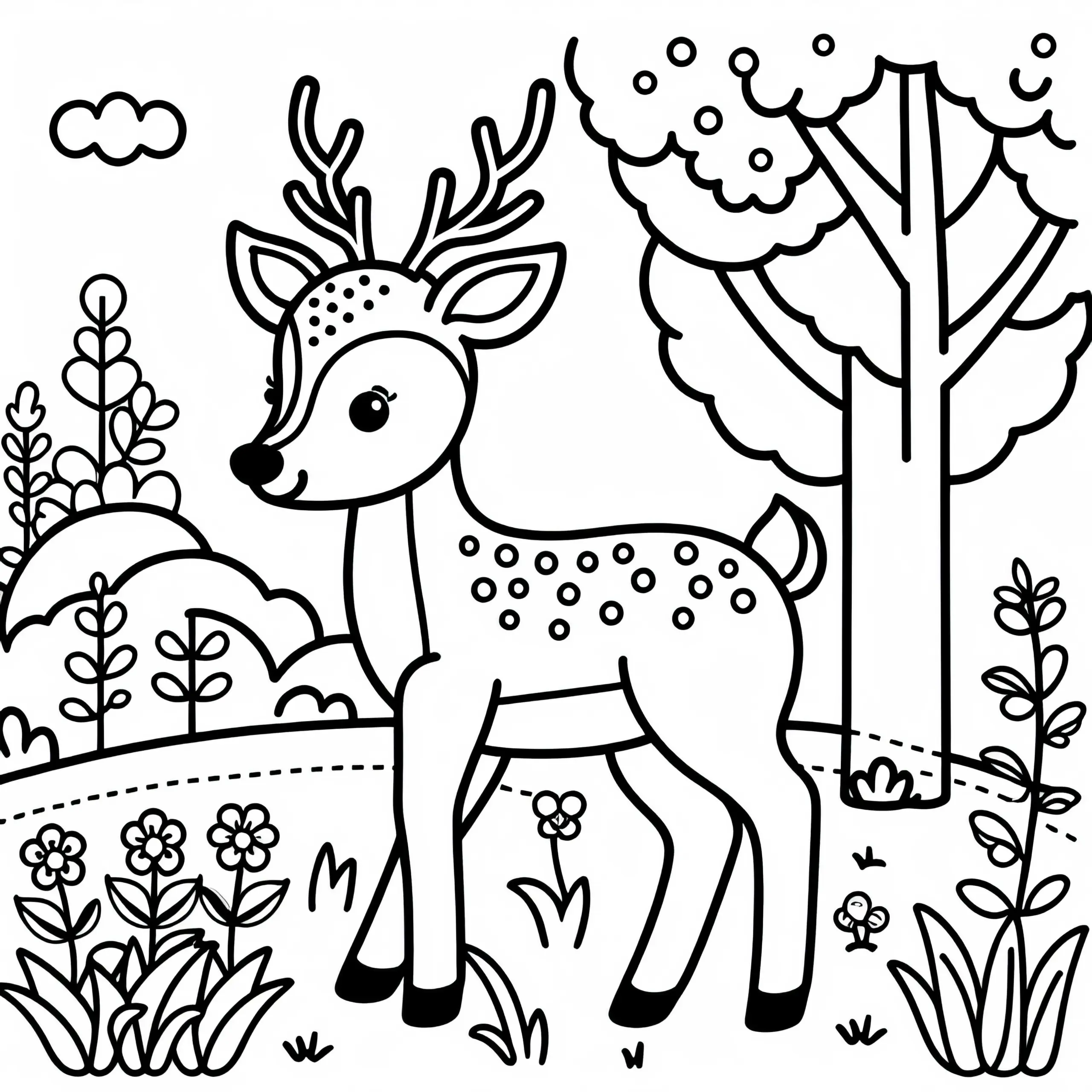 Kleiner Hirsch als niedliches Ausmalbild: Kostenlos zum Download