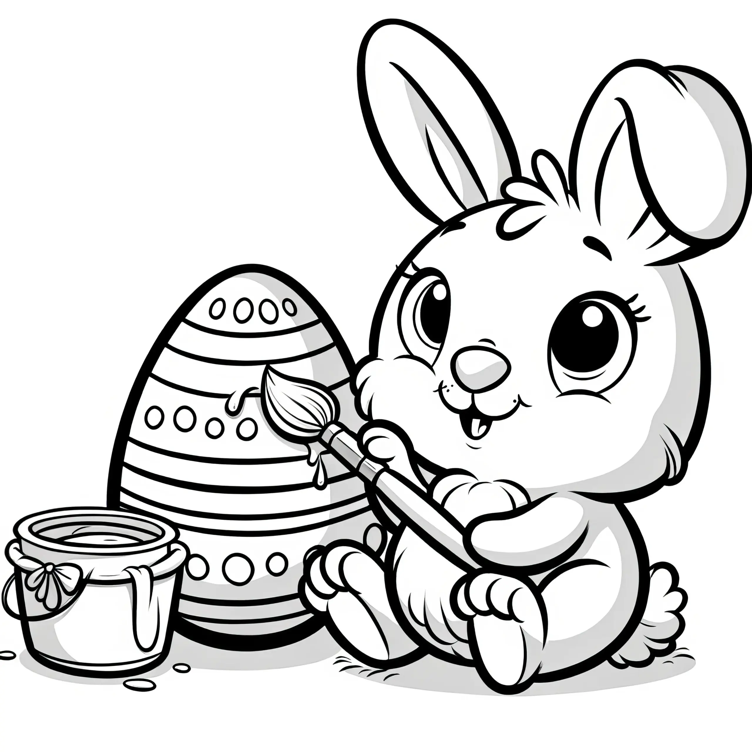 Kleiner Osterhase beim Eiermalen: Ausmalbild gratis zum Download
