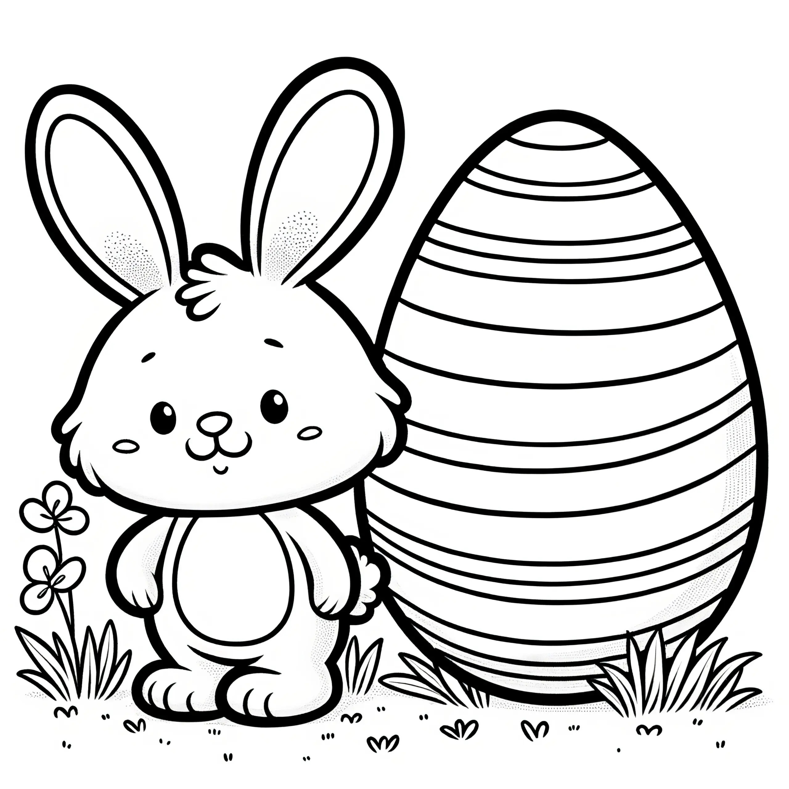 Kleiner Osterhase mit großem Osterei: Einfache Malvorlage (Kostenlos) (Ausmalbild)