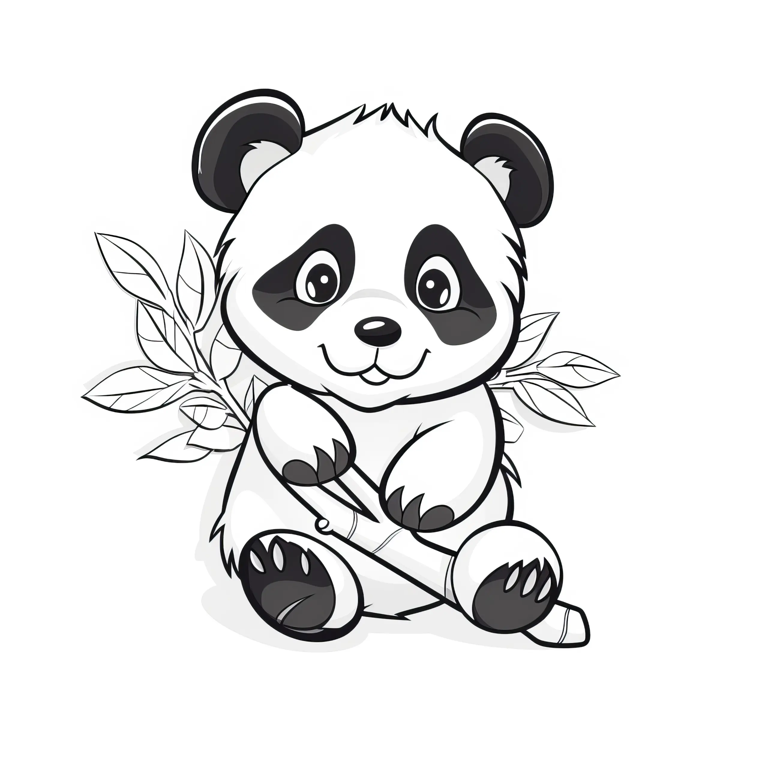 Kleiner Pandabär mit Bambuszweig: Einfaches Ausmalbild für Kinder (Gratis)