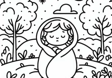 Kleines Kind schläft – Ausmalbild gratis