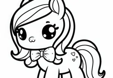 Kleines Pony mit Schleife – Ausmalbild für Mädchen ab drei kostenlos