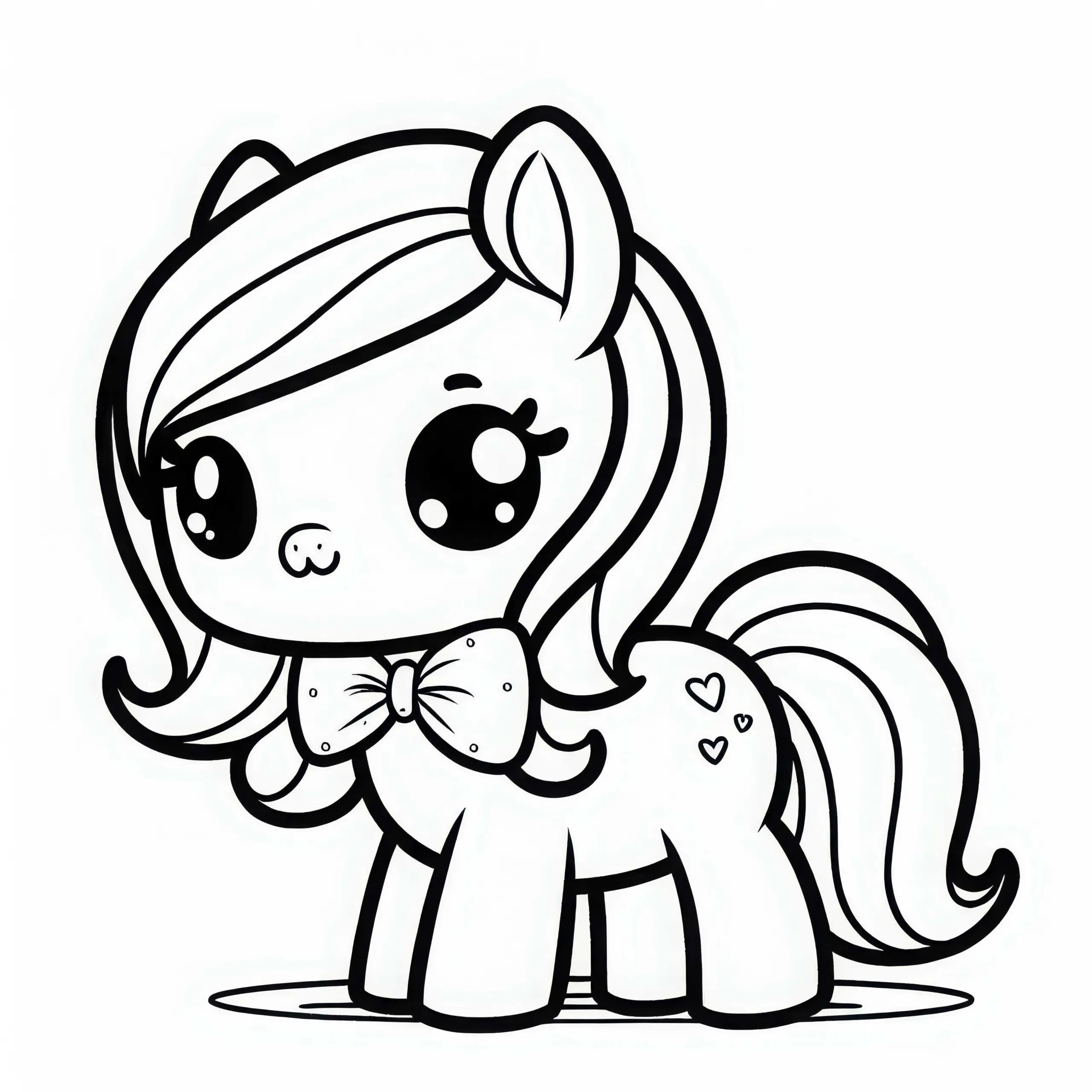 Kleines Pony mit Schleife – Ausmalbild für Mädchen ab drei kostenlos