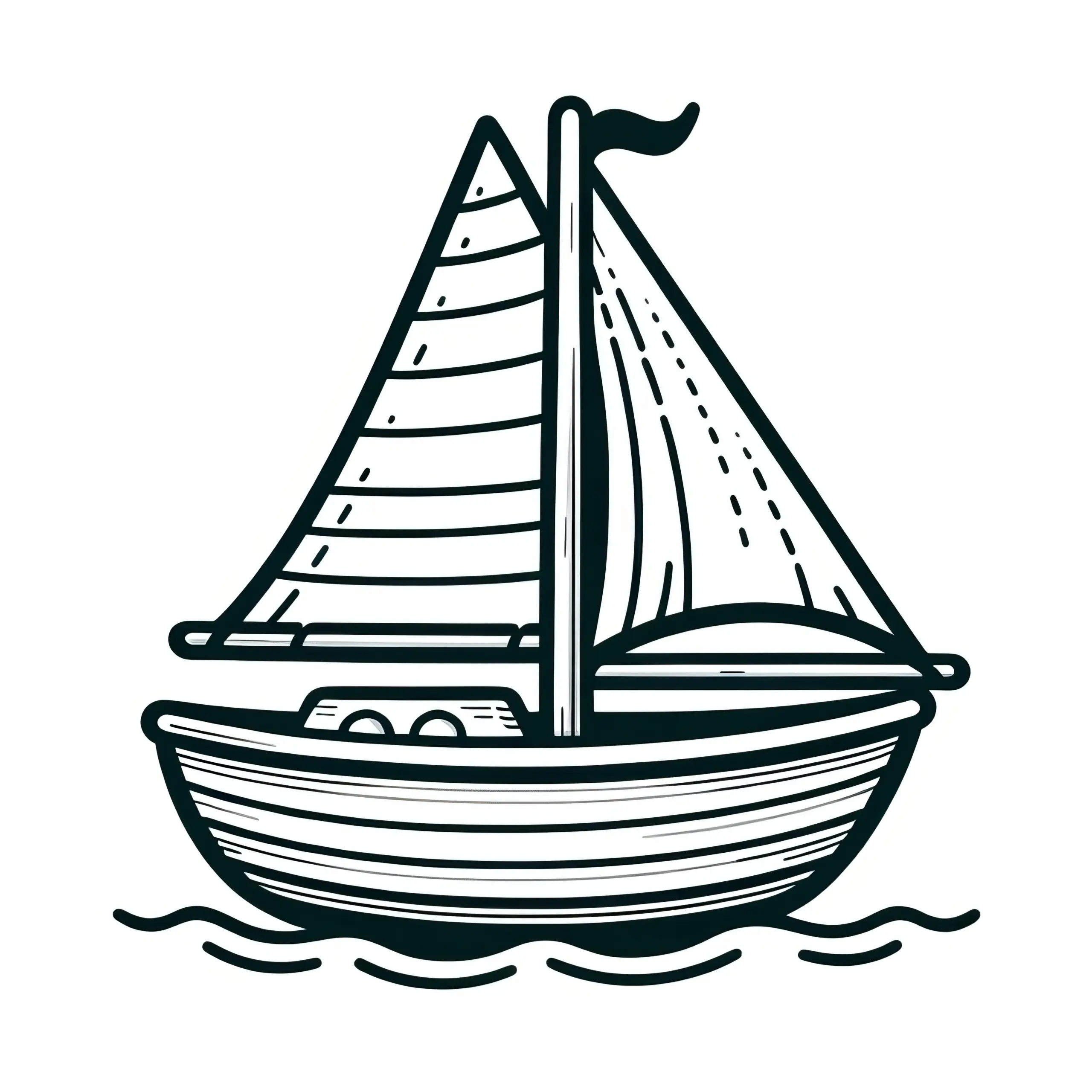 Kleines Segelschiff: Einfaches Ausmalbild für Kinder (Gratis)