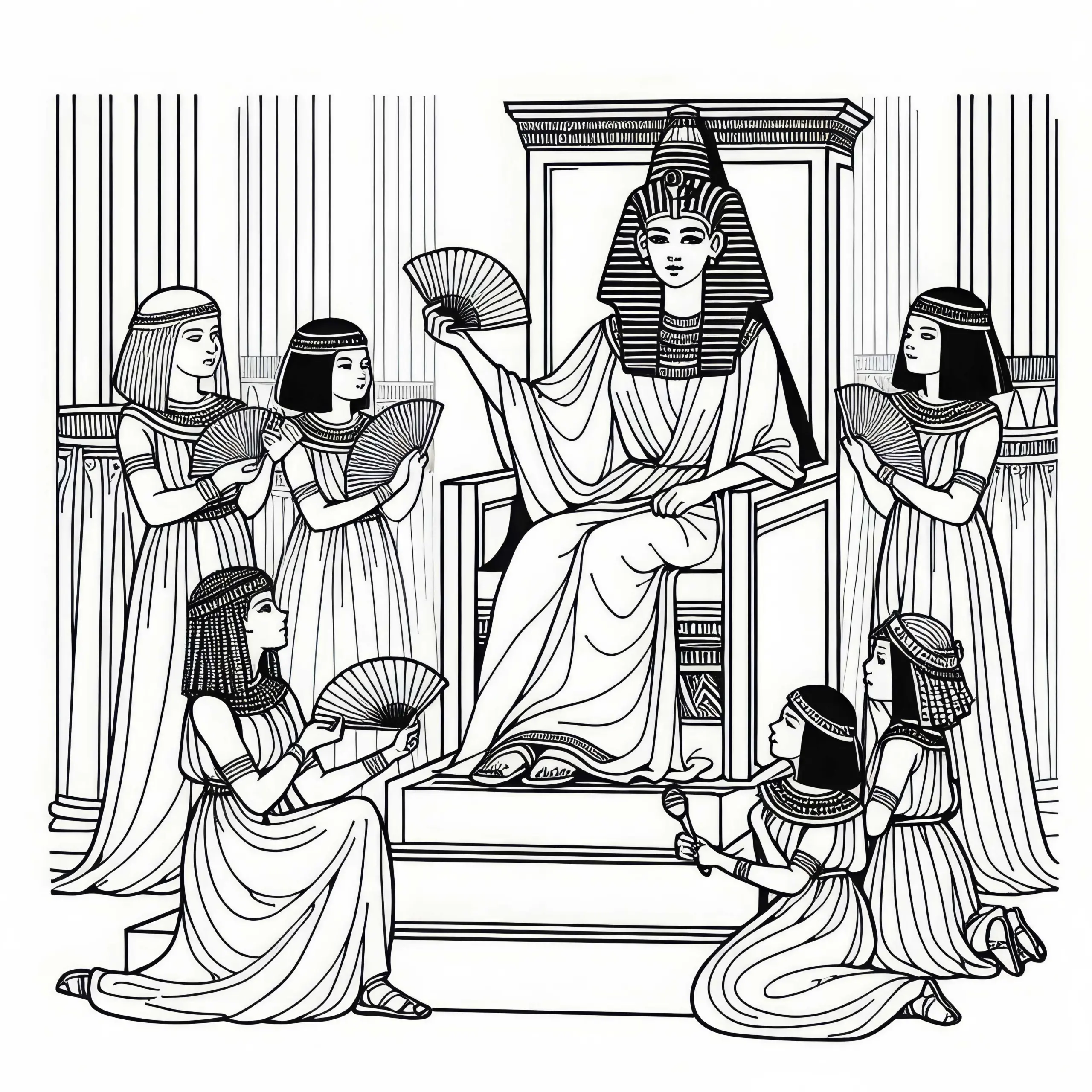 Kleopatra auf dem Thron – Malvorlage historischer Frauenfiguren kostenlos (Ausmalbild)