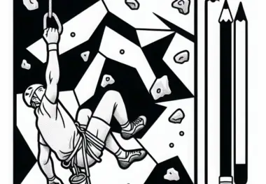Kletterer hängt an Wand – Malvorlage gratis