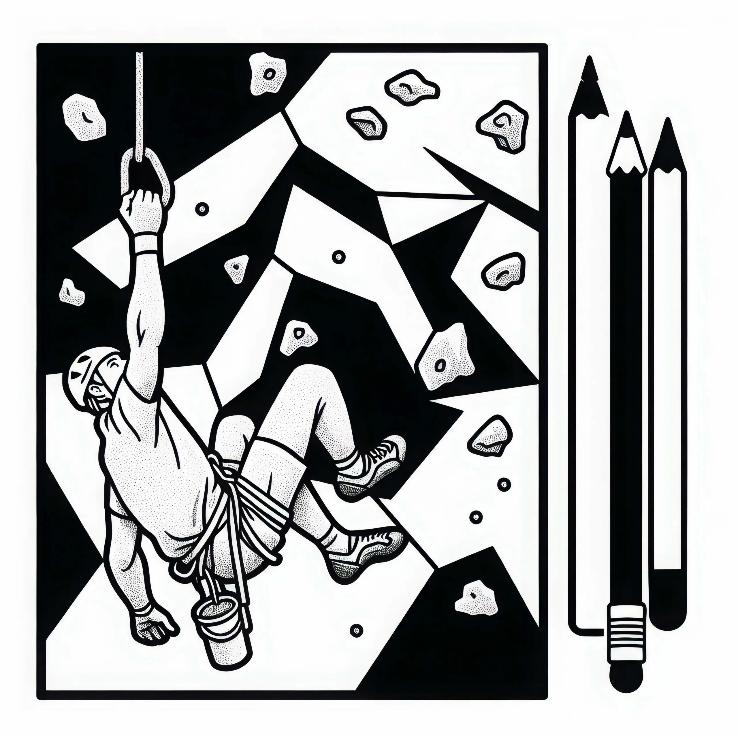 Kletterer hängt an Wand – Malvorlage gratis (Ausmalbild)