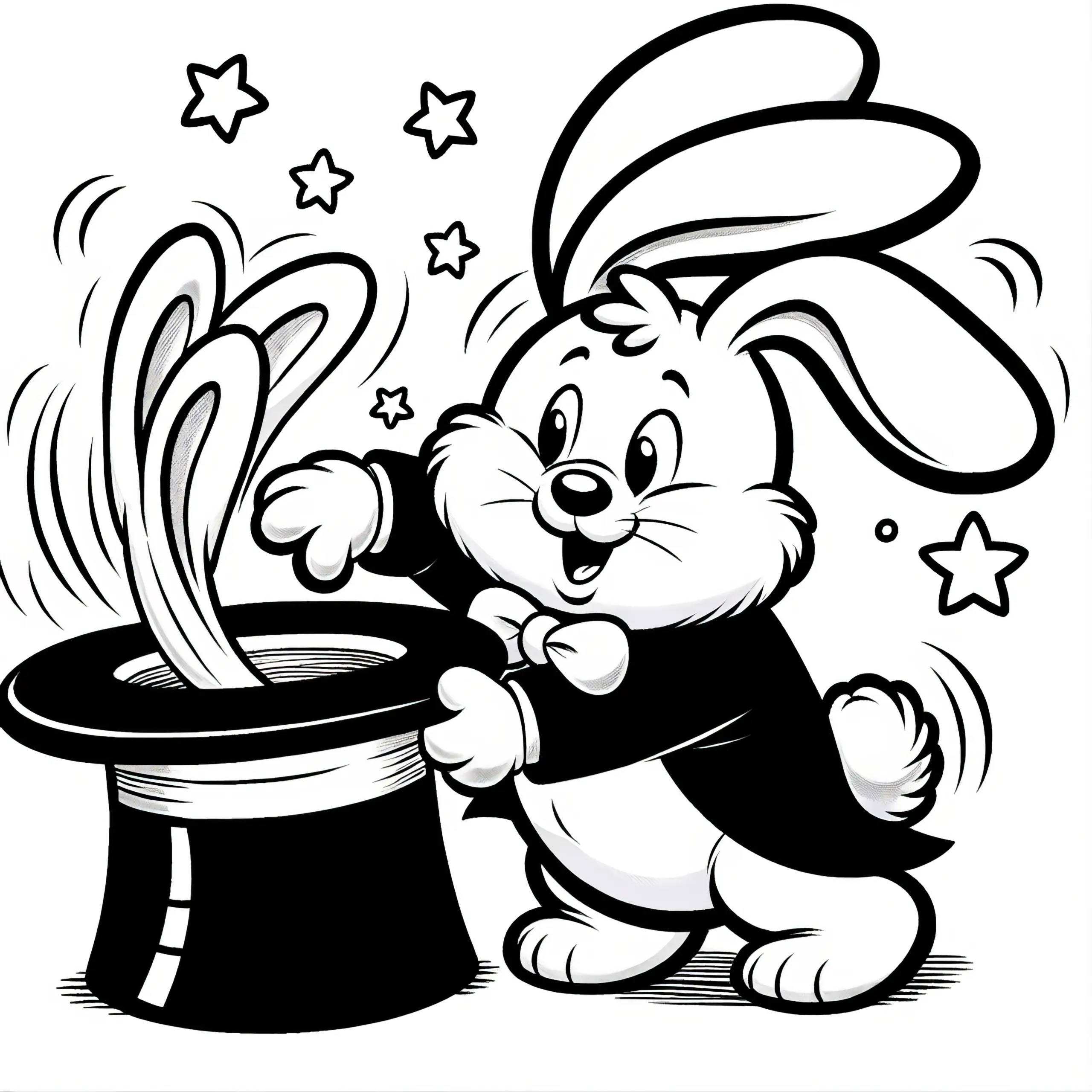 Knuffiger Osterhase mit Zauberhut: Malvorlage zum Herunterladen (Kostenlos) (Ausmalbild)