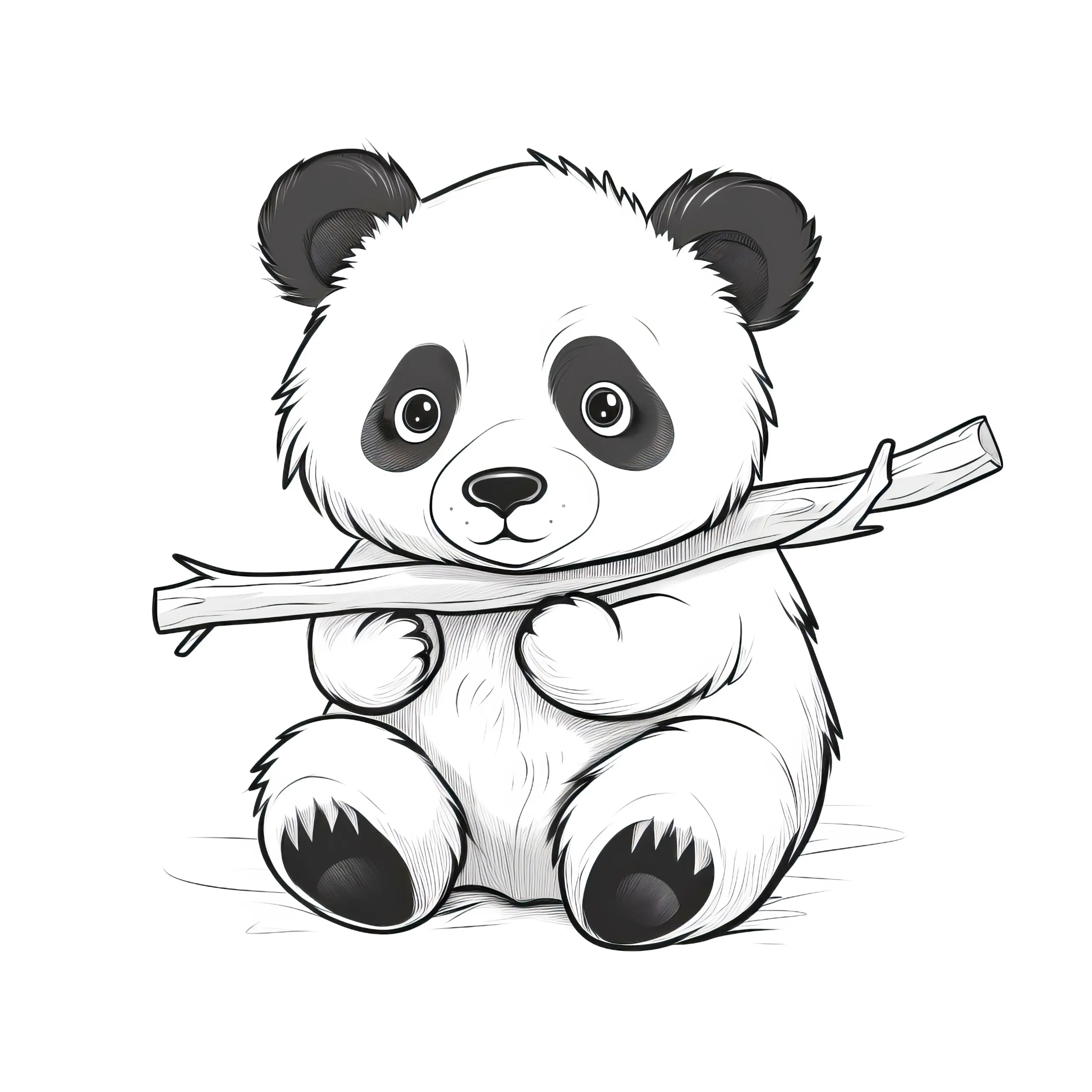 Knuffiger Panda mit großen Augen: Malvorlage kostenlos zum Download (Ausmalbild)