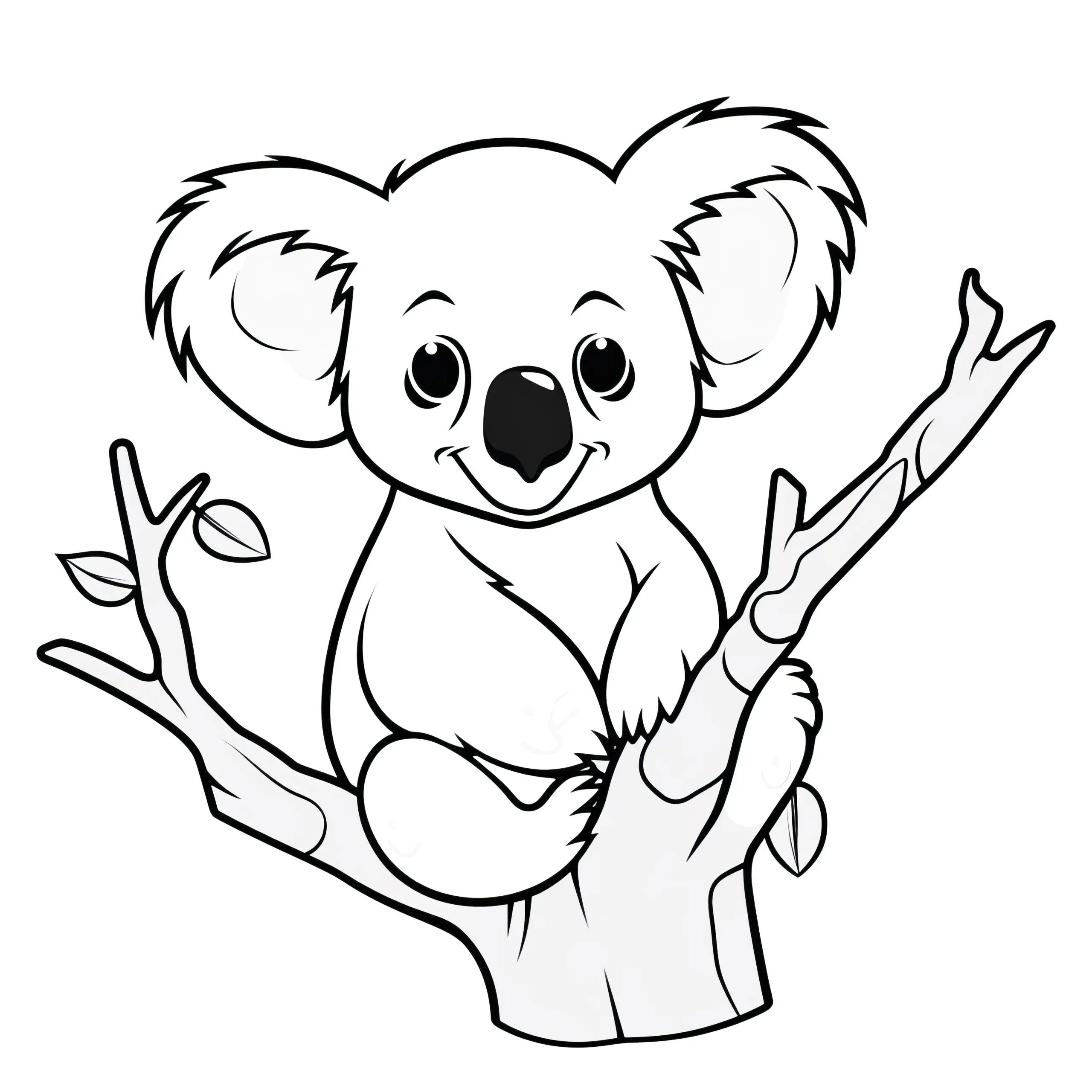 Koalabär auf Baum: Einfaches Ausmalbild für Kinder (Kostenlos)