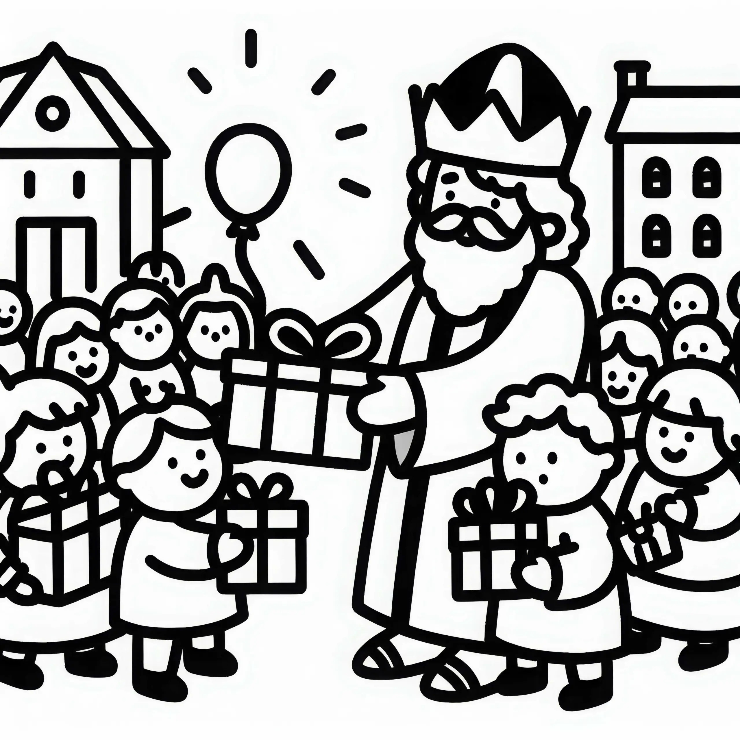 König verteilt Geschenke an das Volk: Einfache Malvorlage (Kostenlos) (Ausmalbild)