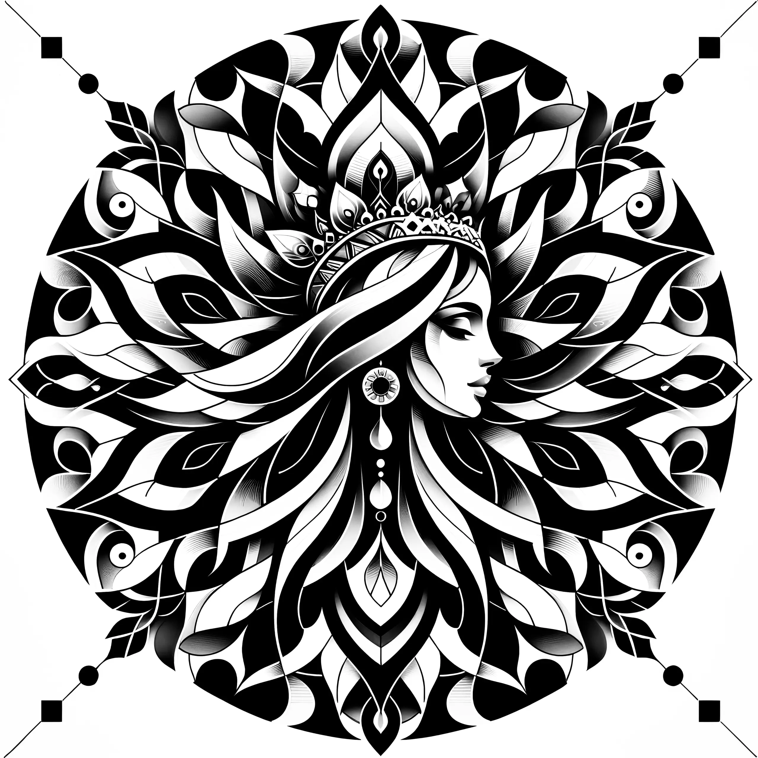 Königin-Mandala komplex: Ein kraftvolles Bild zum Ausmalen (Ausmalbild)