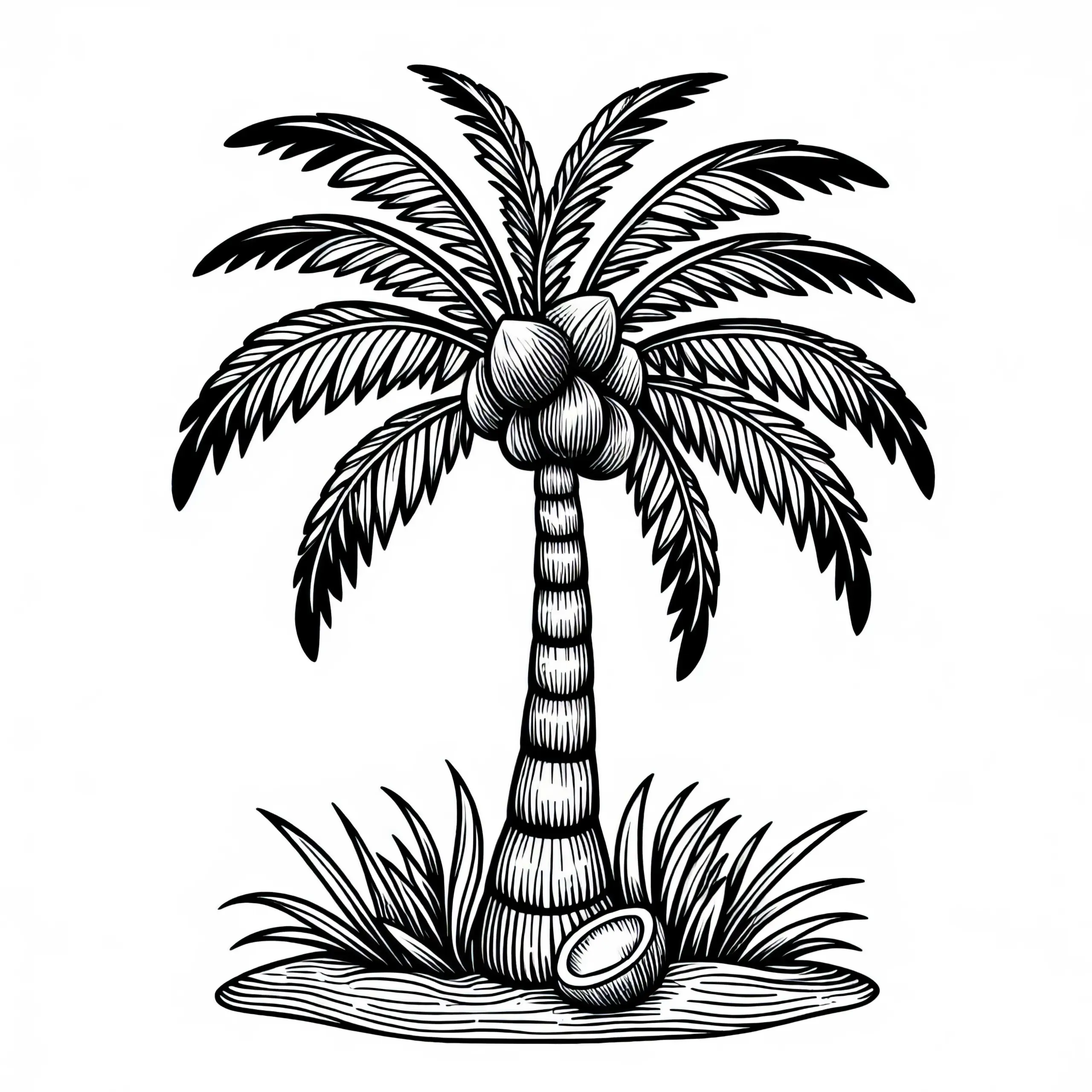 Kokospalme Cocos Nucifera Malvorlage Gratis (Ausmalbild)