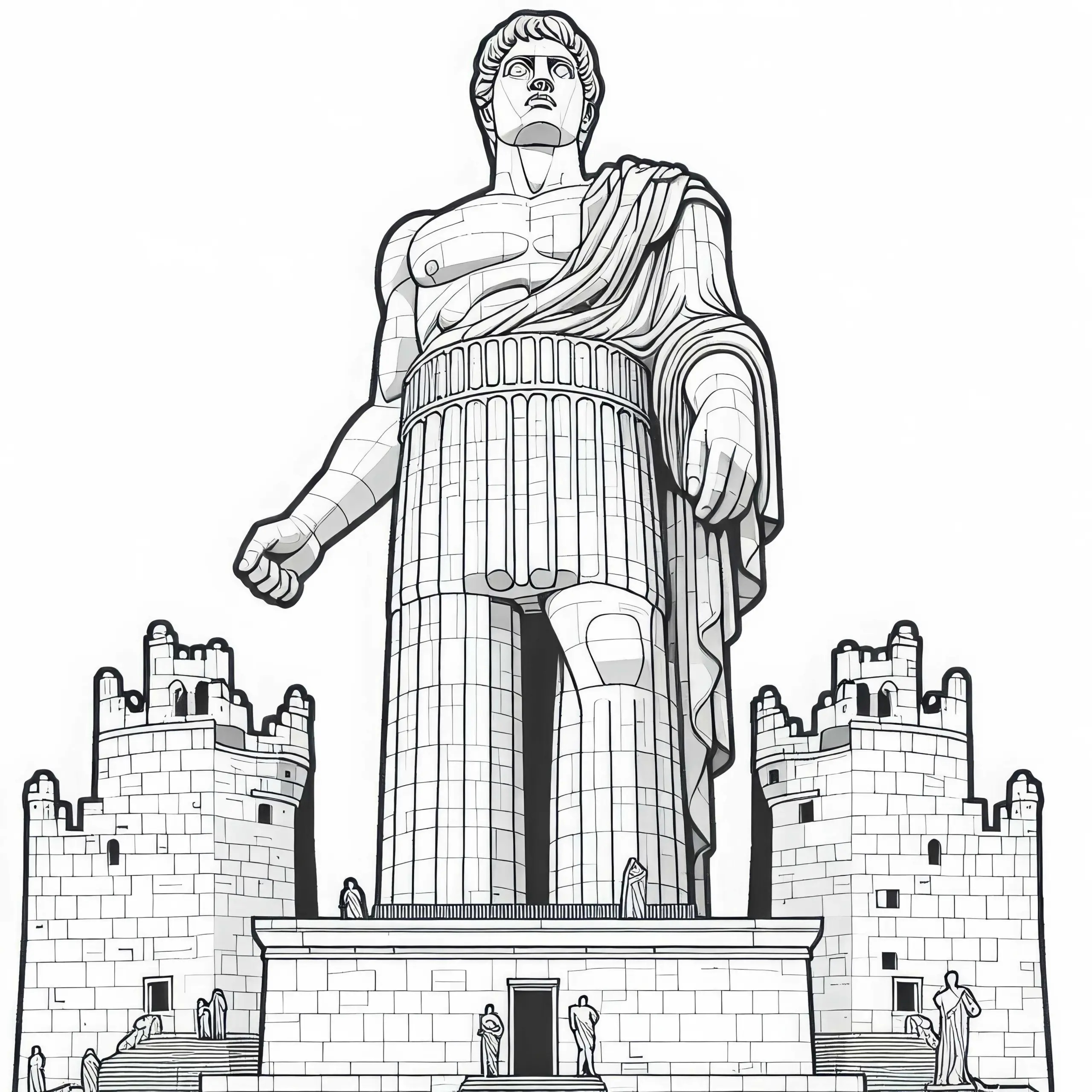 Koloss von Rhodos Malvorlage für Weltwunder zum Download (Ausmalbild)
