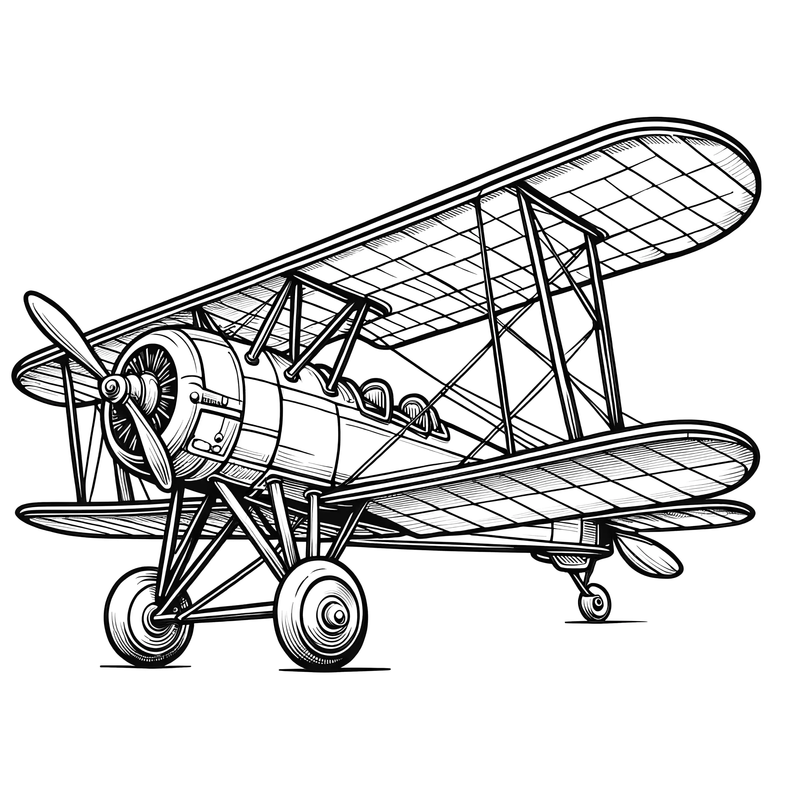 Komplexer Doppeldecker: Flugzeug zum Ausmalen (Kostenlos) (Ausmalbild)