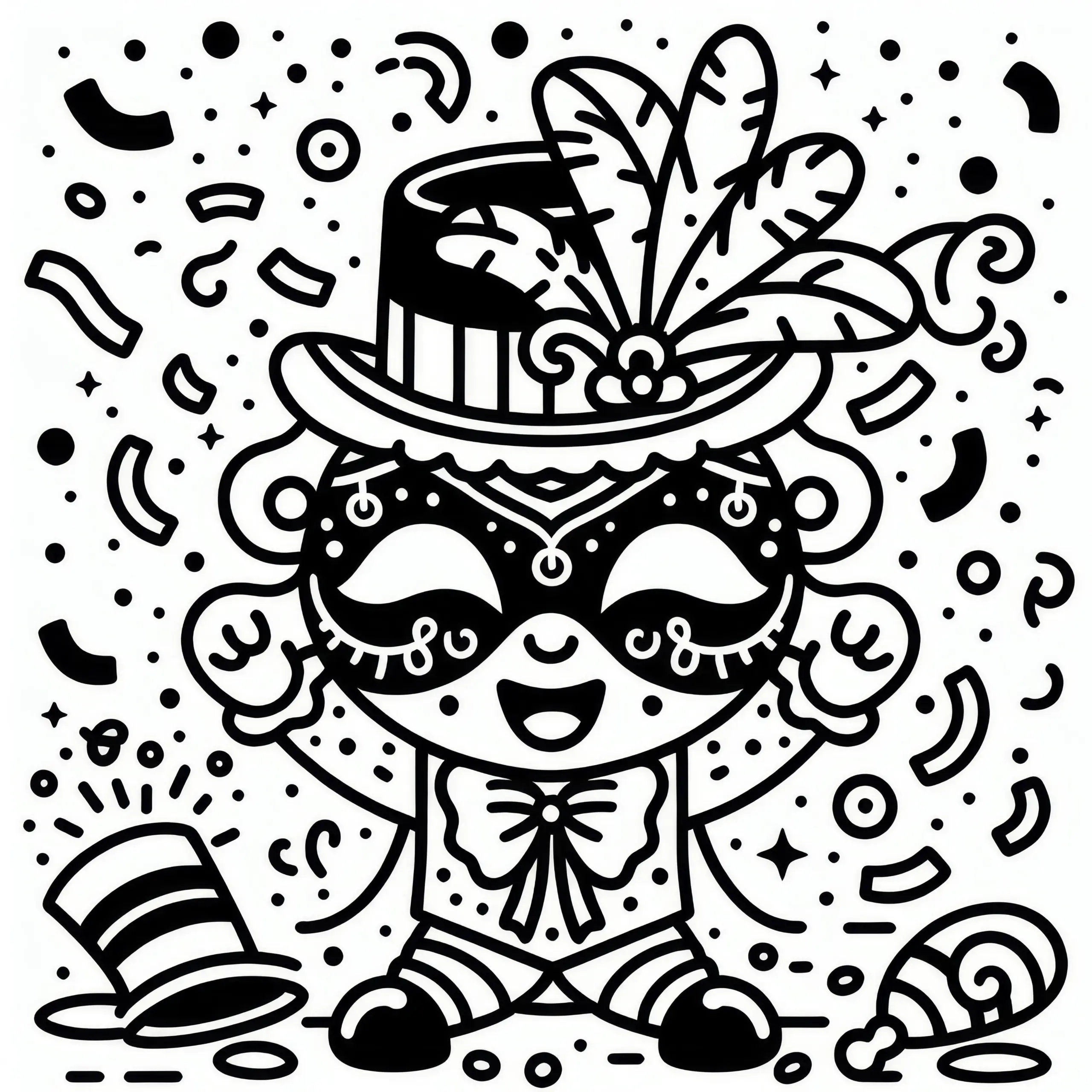 Konfetti Fasching Malvorlage: Einfach und Kostenlos (Ausmalbild)