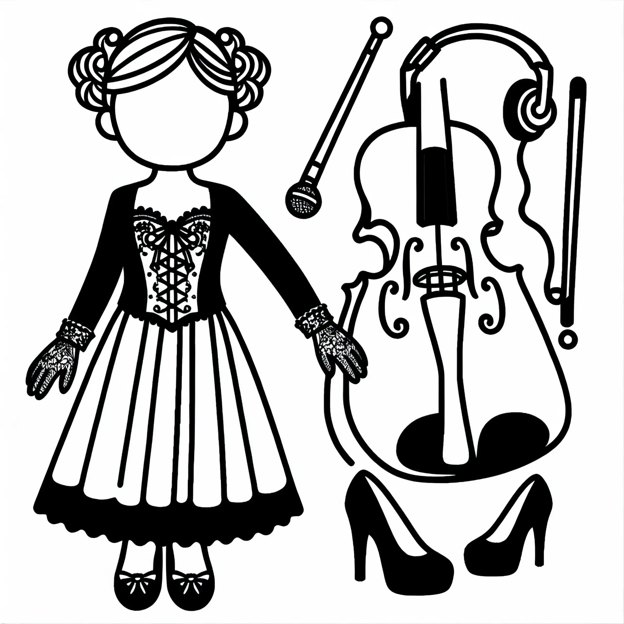 Konzertkleidung für Musikerin – Malvorlage Kostenlos (Ausmalbild)