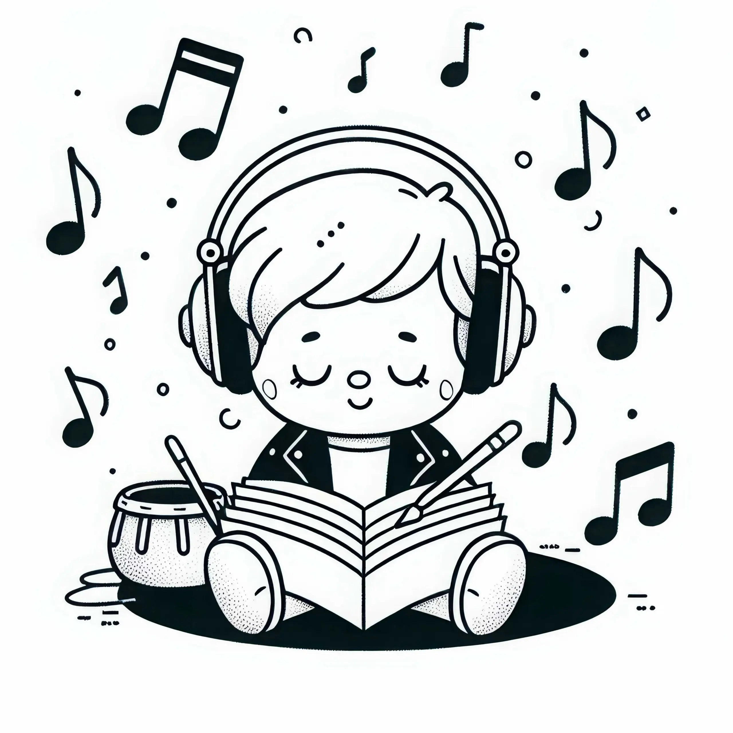 Ausmalbild eines Musikers mit Kopfhörern – Kostenlos herunterladen!
