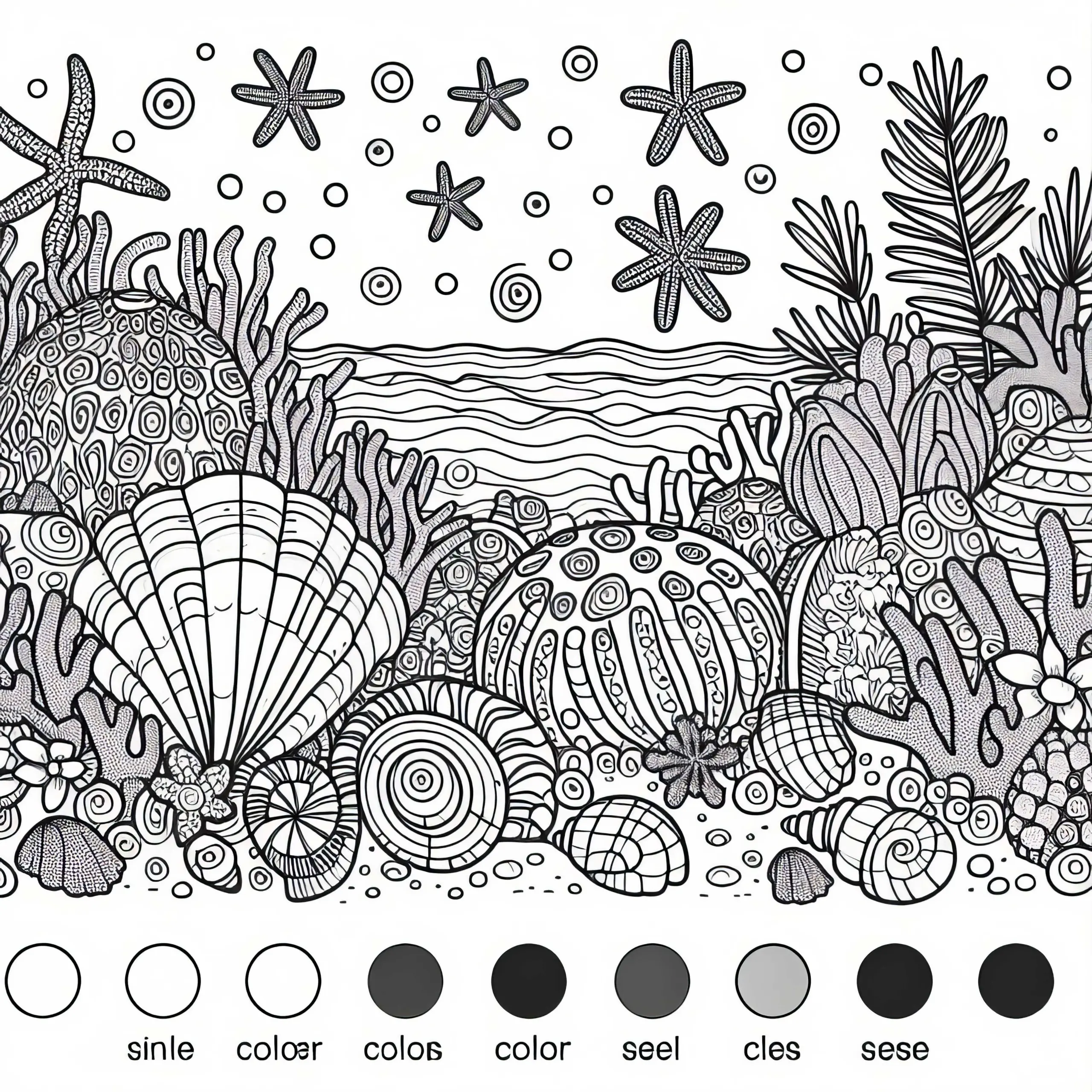 Korallenstrand mit Muscheln – Ausmalbild für Australien und Ozeanien kostenlos
