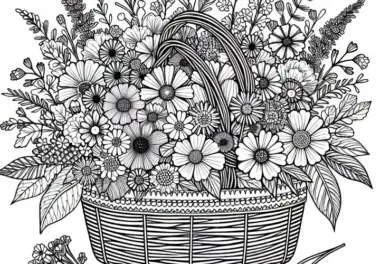 Korb mit frisch gepflückten Wildblumen – Malvorlage kostenlos