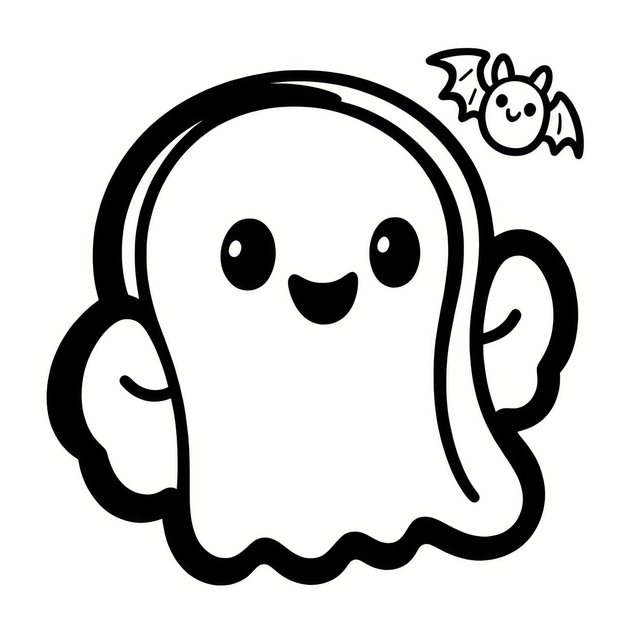 Kostenloses Halloween Ausmalbild: Geist und Fledermaus